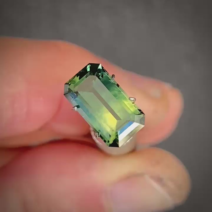 3.88ct Emerald Cut Blue/Yellow Parti Sapphire