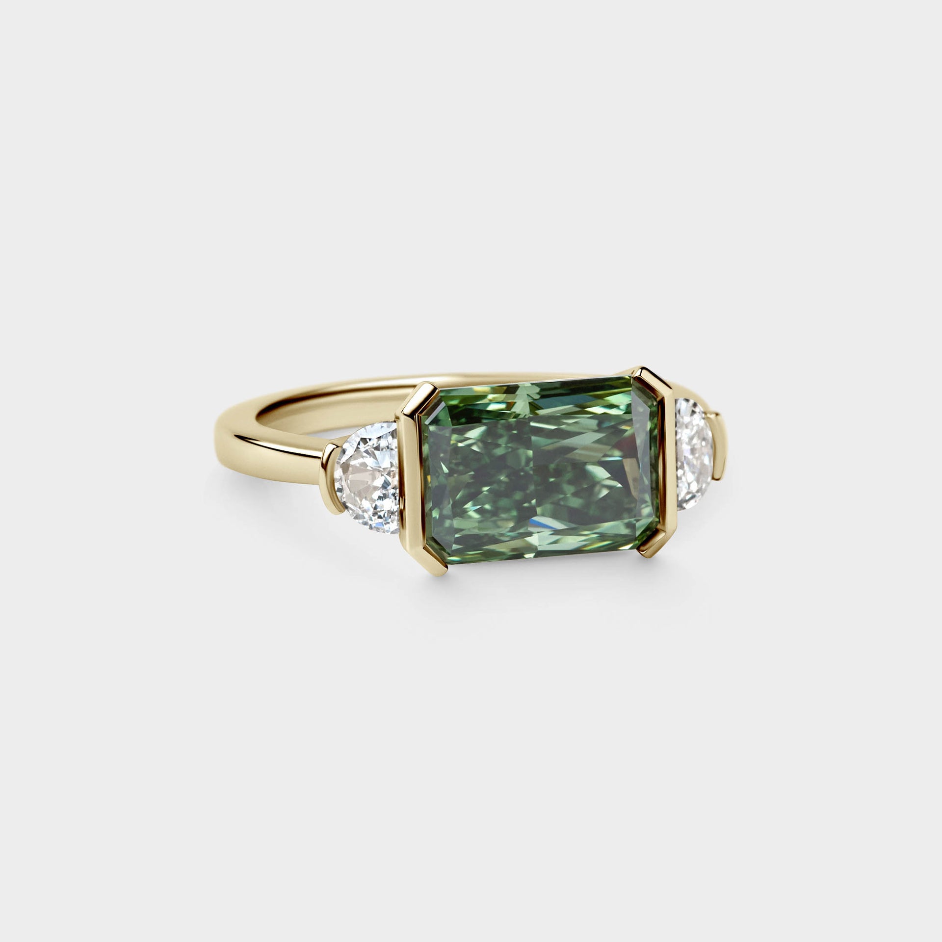 3.14ct East-West Half Bezel of Green Radiant & Half Moon