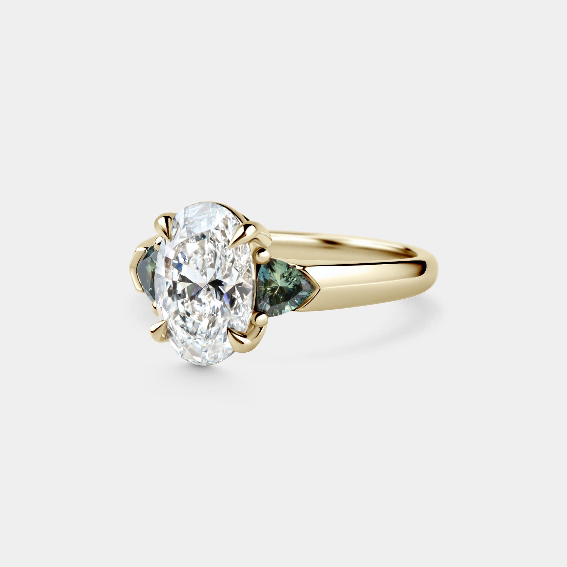 2.38ct Three Stone of Lab Oval & Sapphire