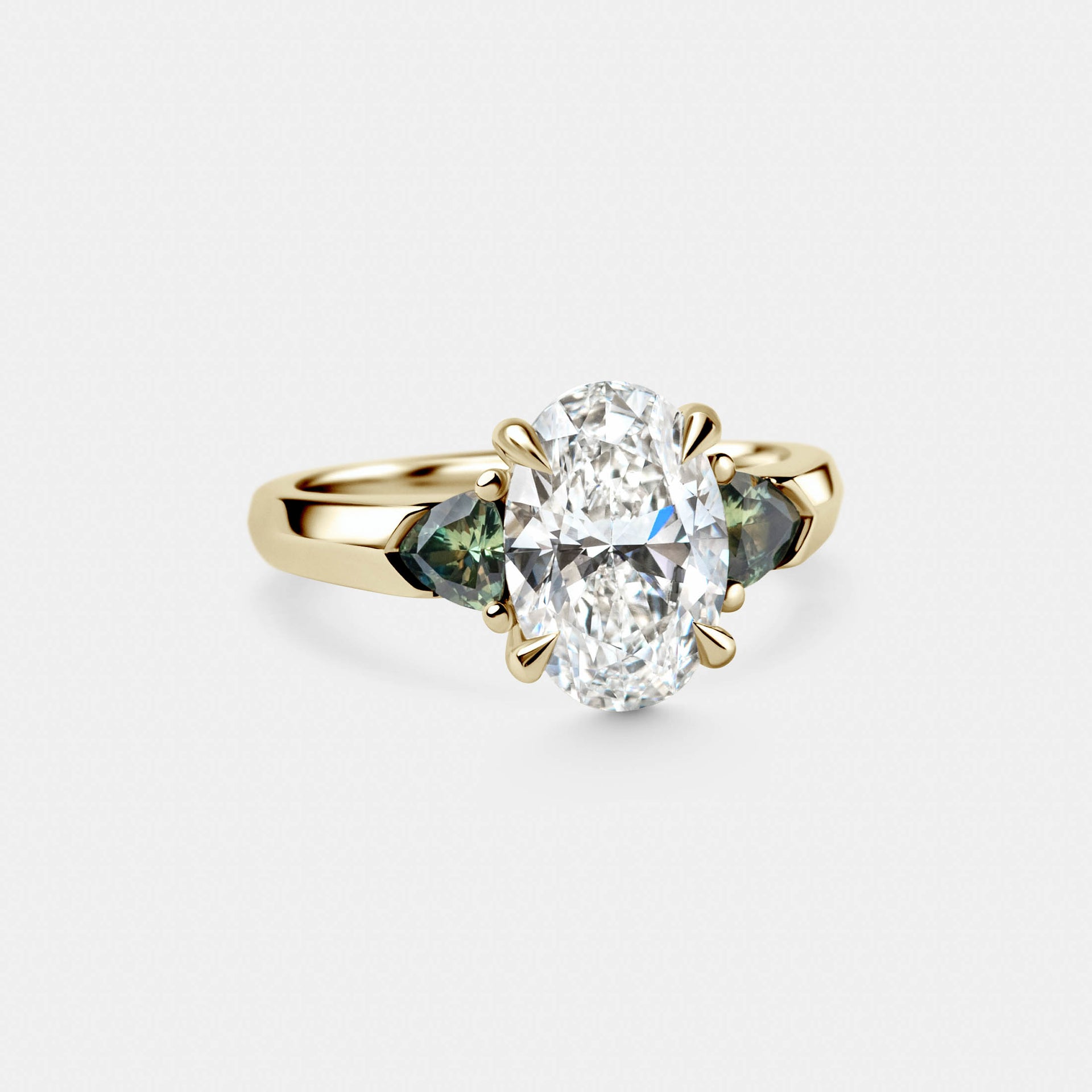 2.38ct Three Stone of Lab Oval & Sapphire