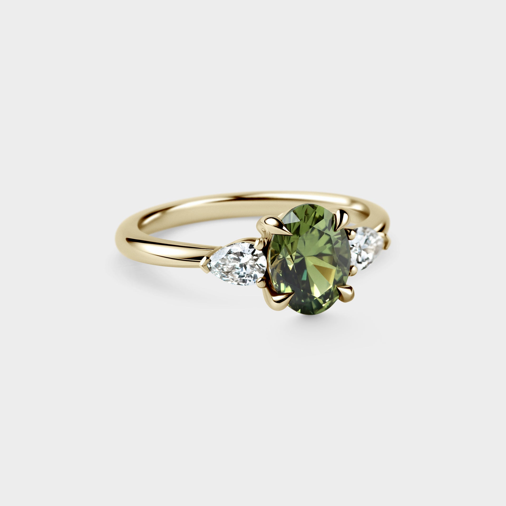 1.58ct Three Stone of Green Oval Sapphire & Diamond