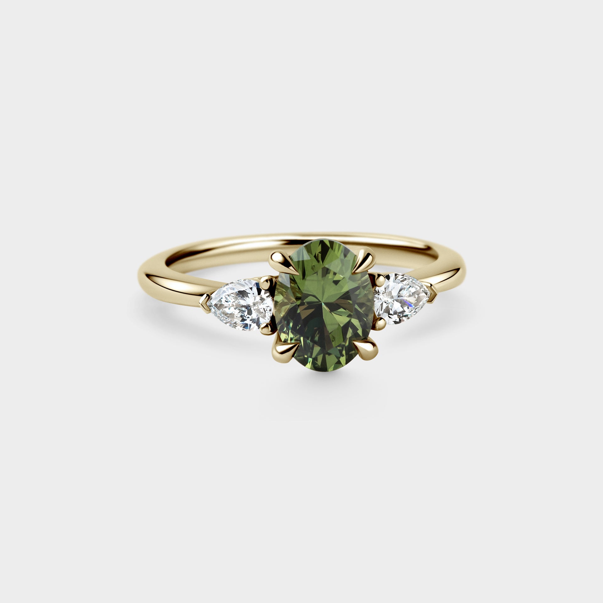 1.58ct Three Stone of Green Oval Sapphire & Diamond