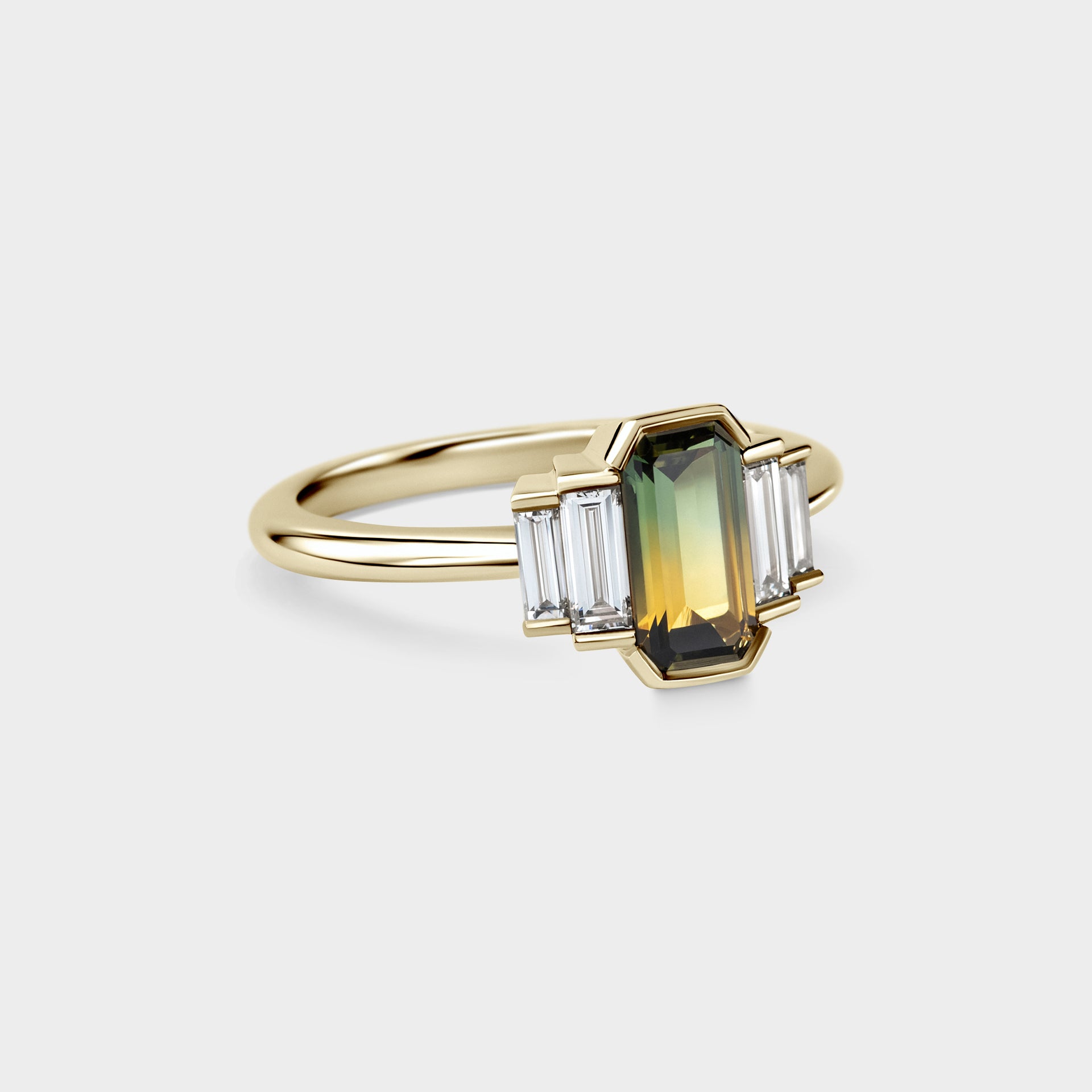 1.12ct Five Stone of Golden/Green Sapphire & Diamond