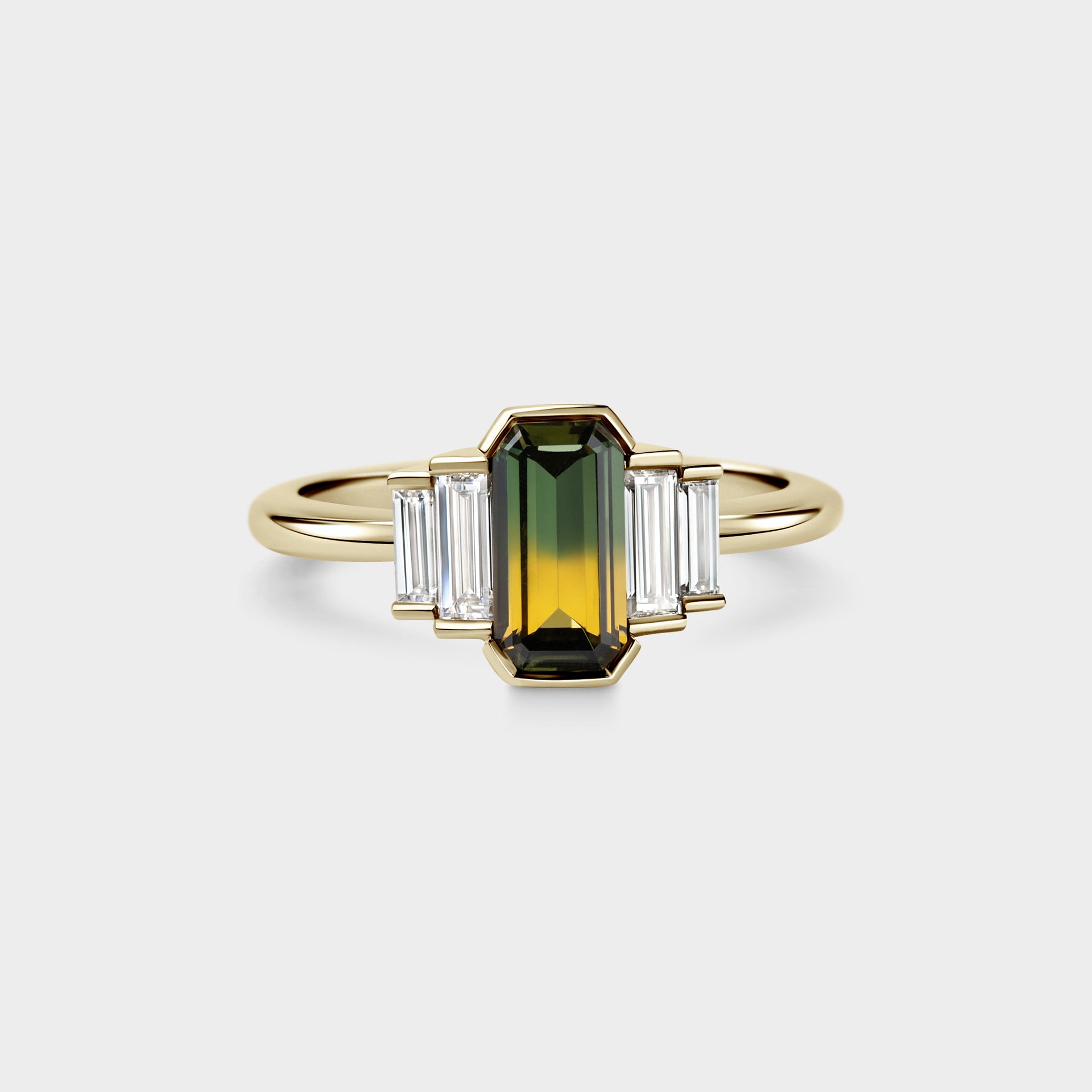 1.12ct Five Stone of Golden/Green Sapphire & Diamond