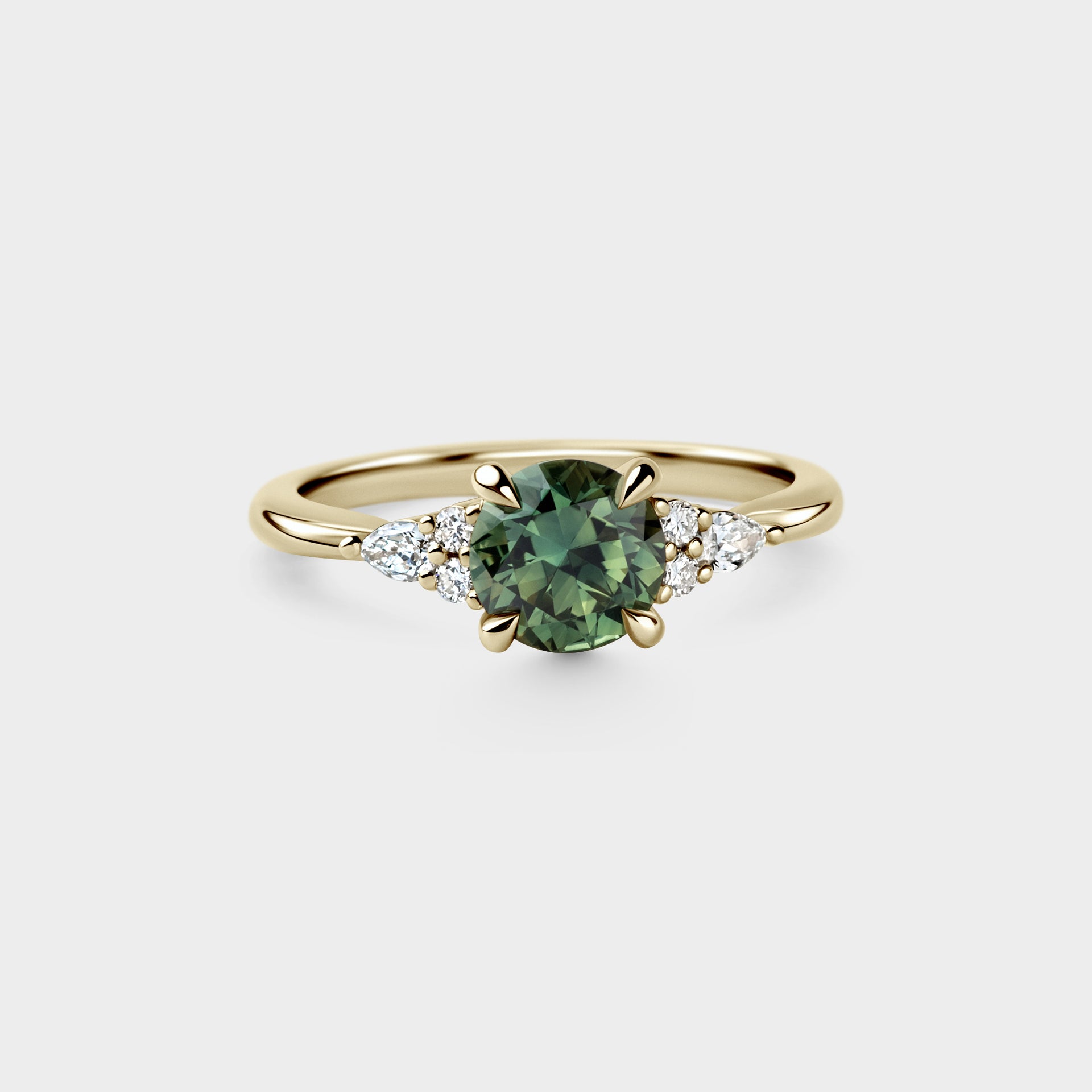 1.28ct Seven Stone of Green Round Sapphire & Diamond