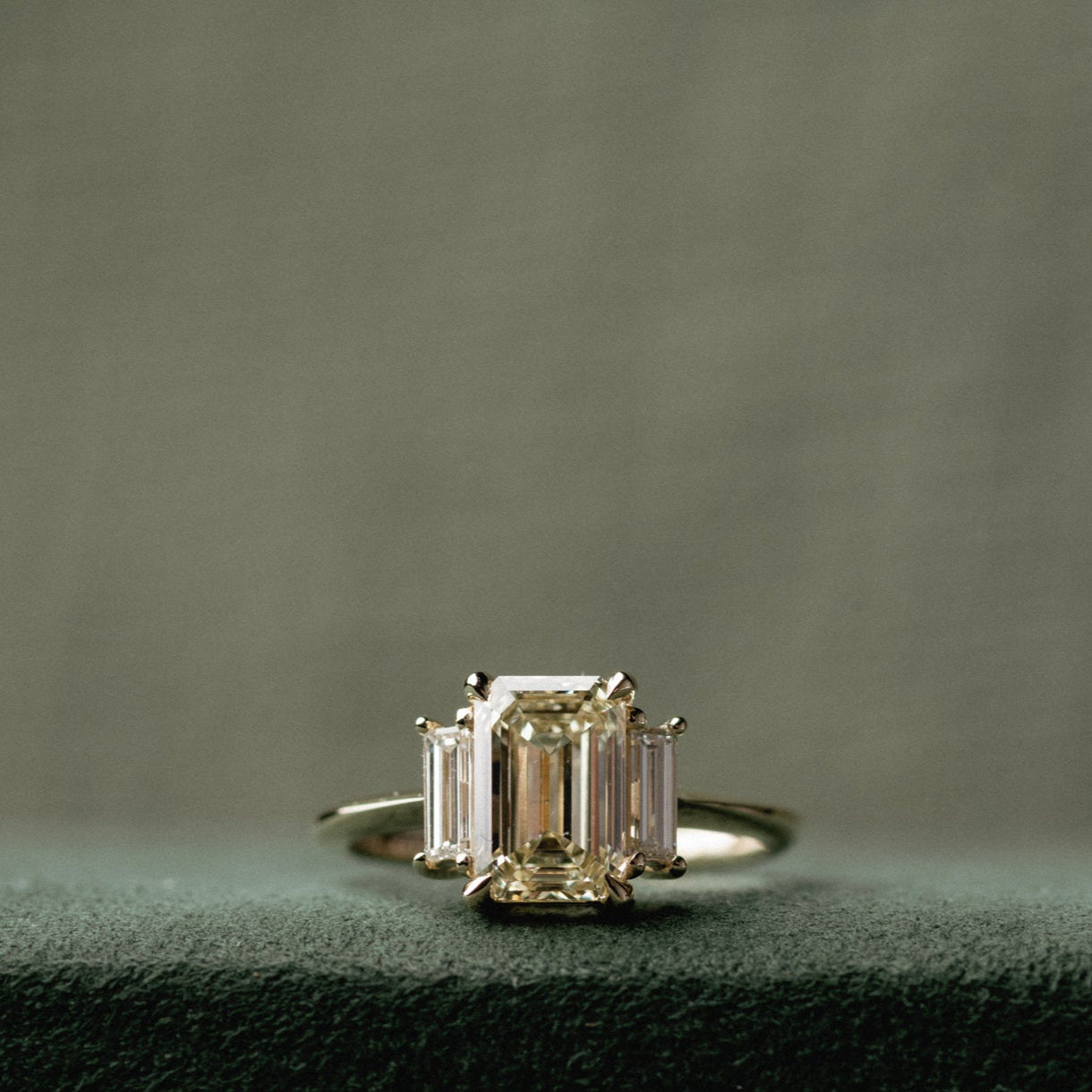 Three Stone of Lab Grown Yellow Emerald Diamond
