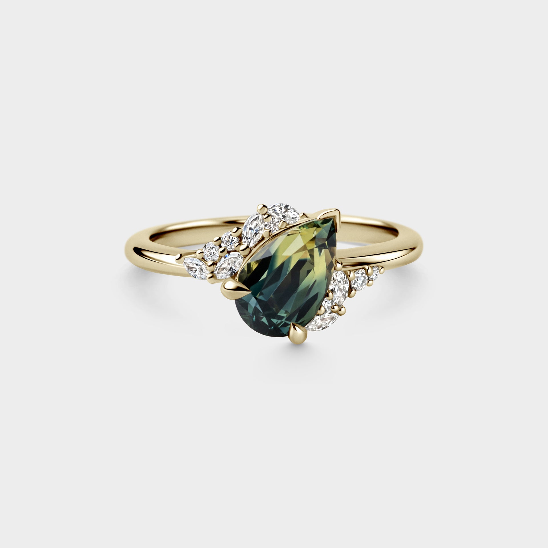 1.73ct Offset Cluster of Blue/Yellow Parti Sapphire & Diamond