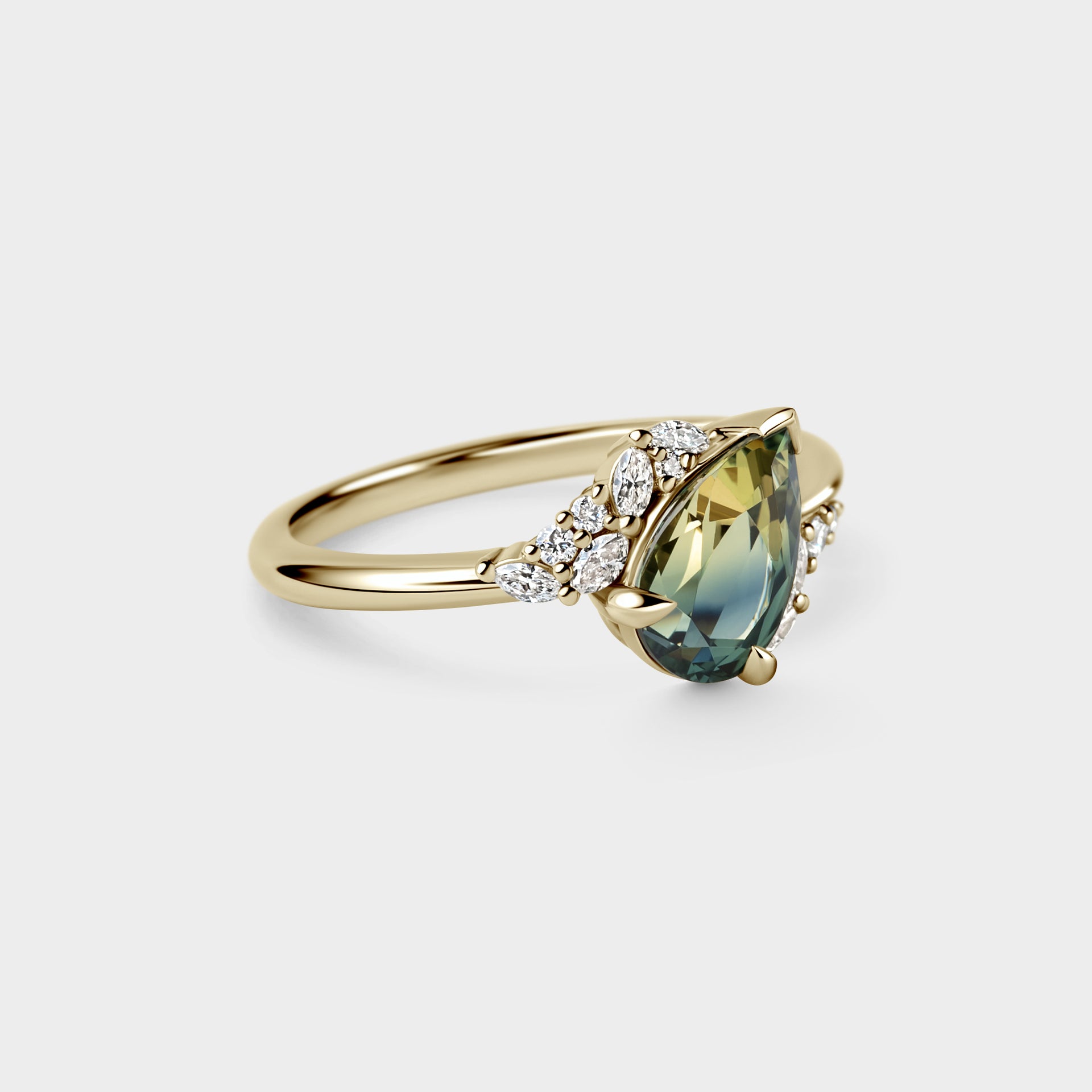 1.73ct Offset Cluster of Blue/Yellow Parti Sapphire & Diamond