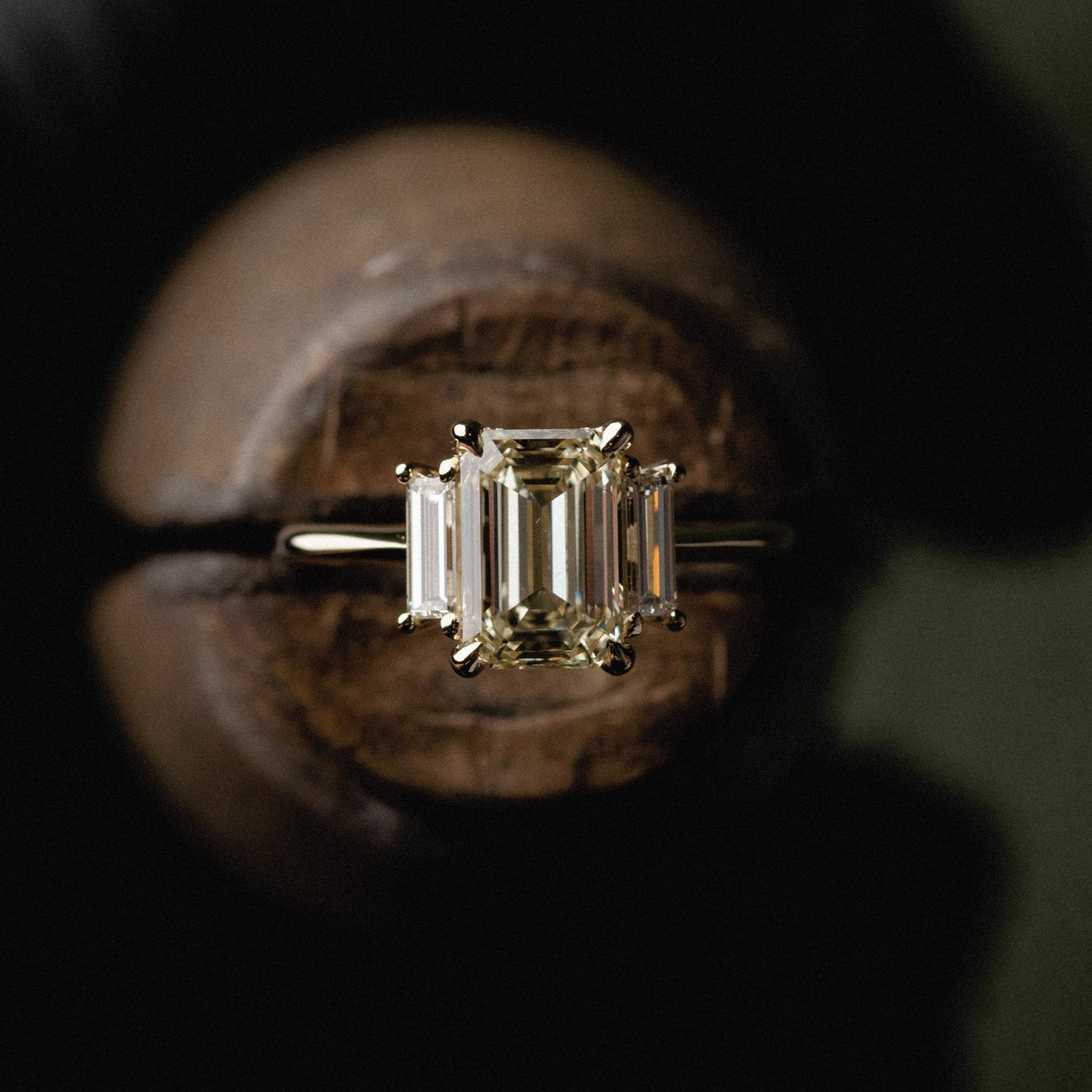 Three Stone of Lab Grown Yellow Emerald Diamond