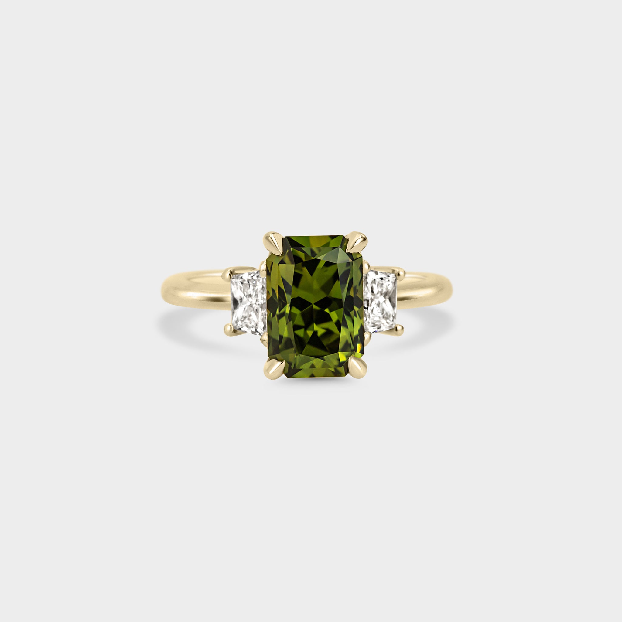 3.34ct Three Stone of Green Sapphire & Diamond