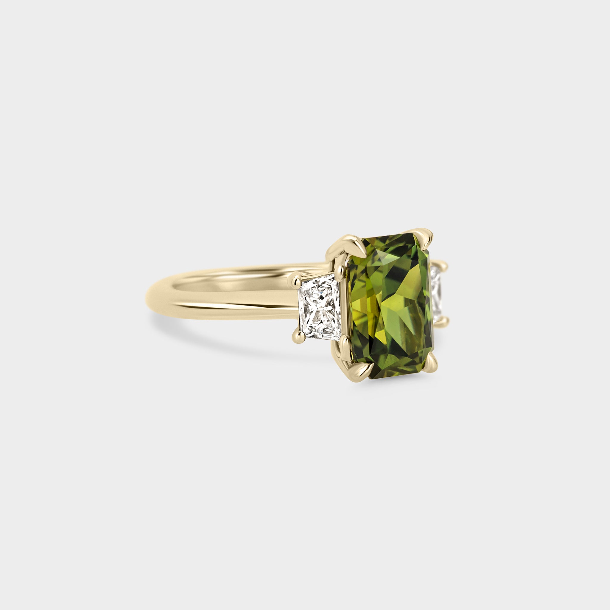 3.34ct Three Stone of Green Sapphire & Diamond