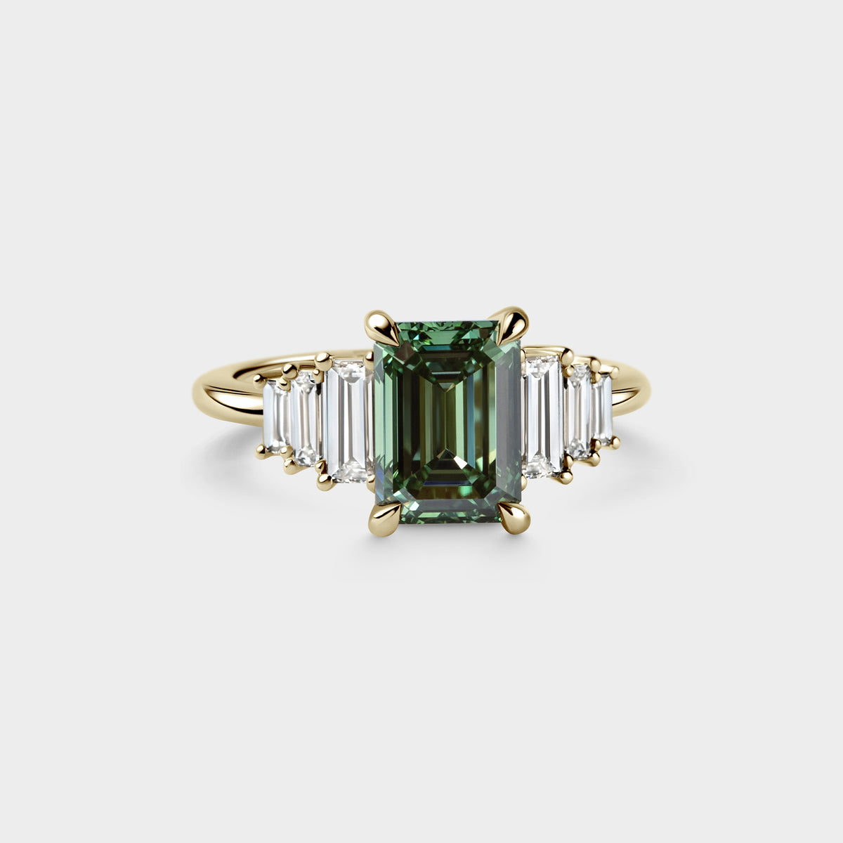 Five Stone of Green Lab Emerald Cut Diamond & Baguette