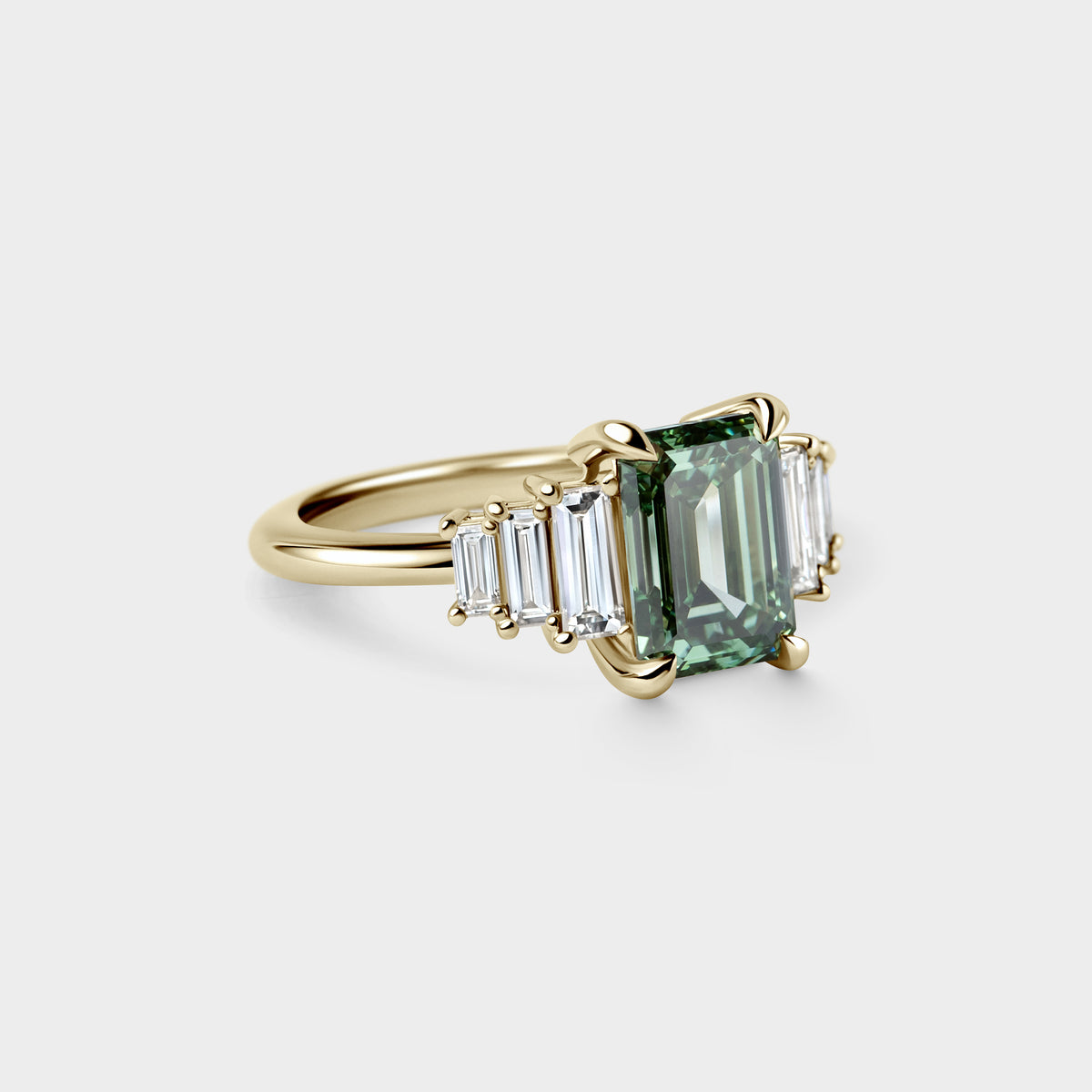 Five Stone of Green Lab Emerald Cut Diamond & Baguette
