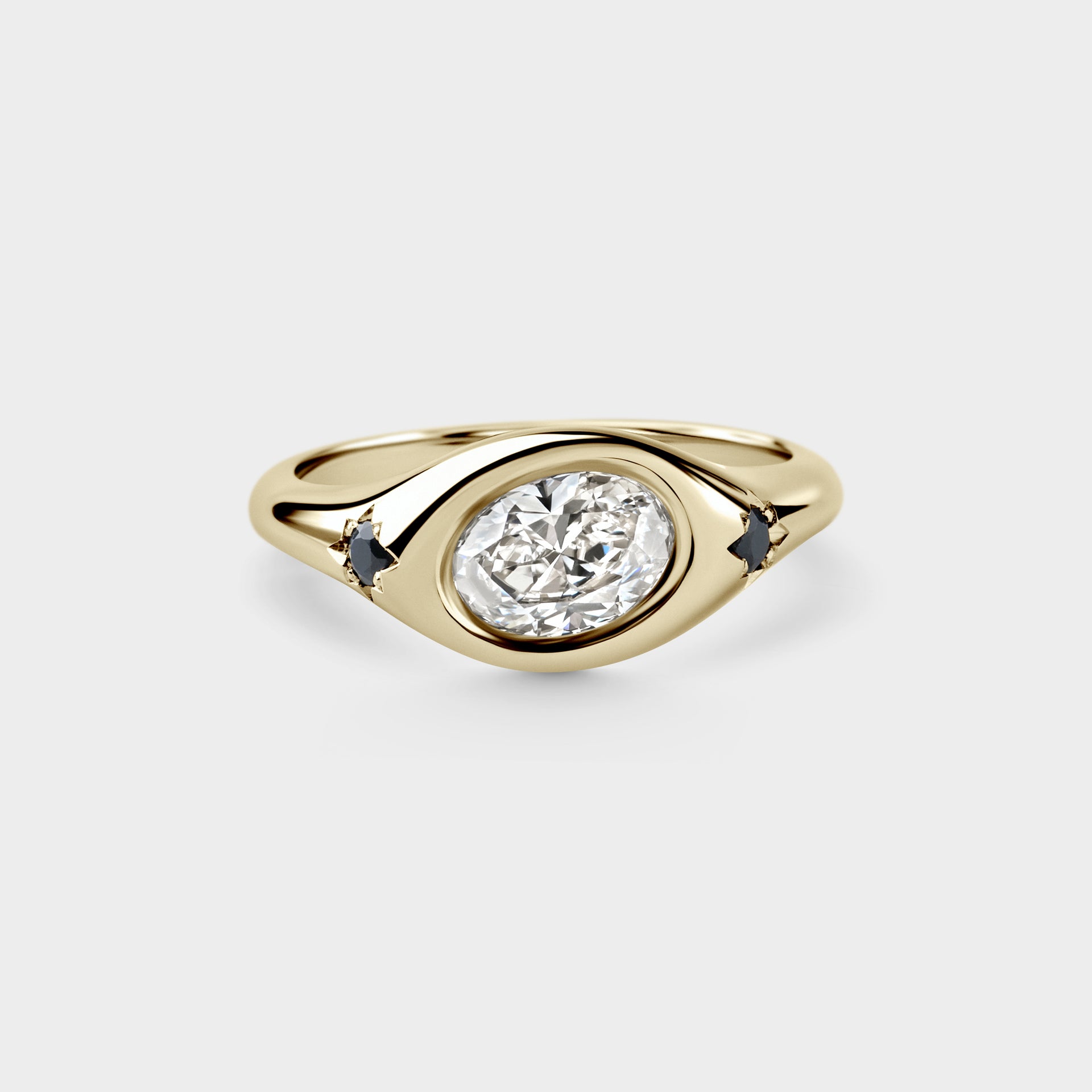 Bezel of Oval White Diamond & Sapphire