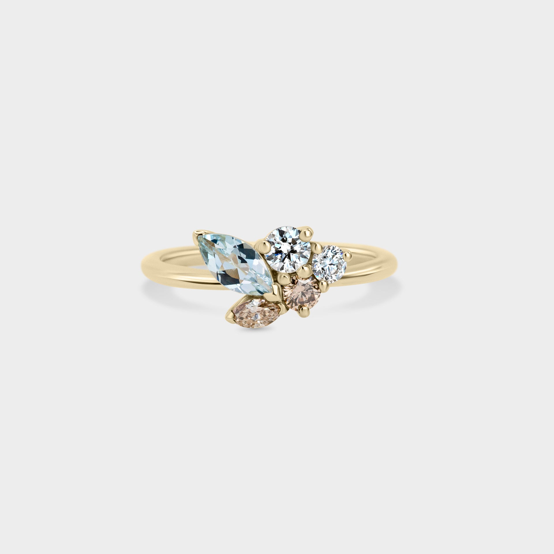 Aqua & Champagne Five Stone Cluster