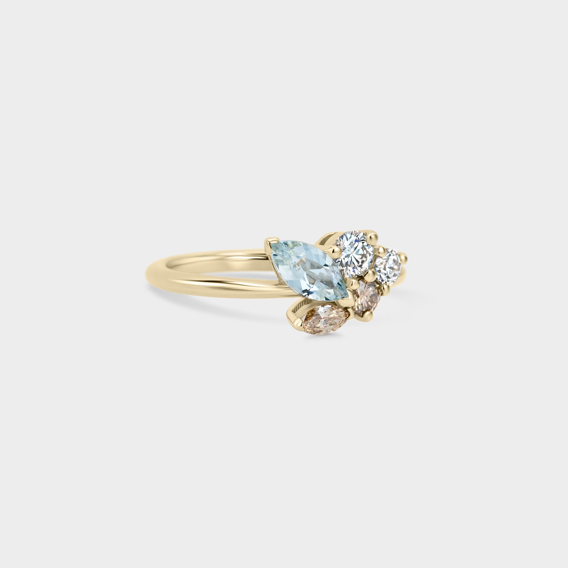 Aqua & Champagne Five Stone Cluster