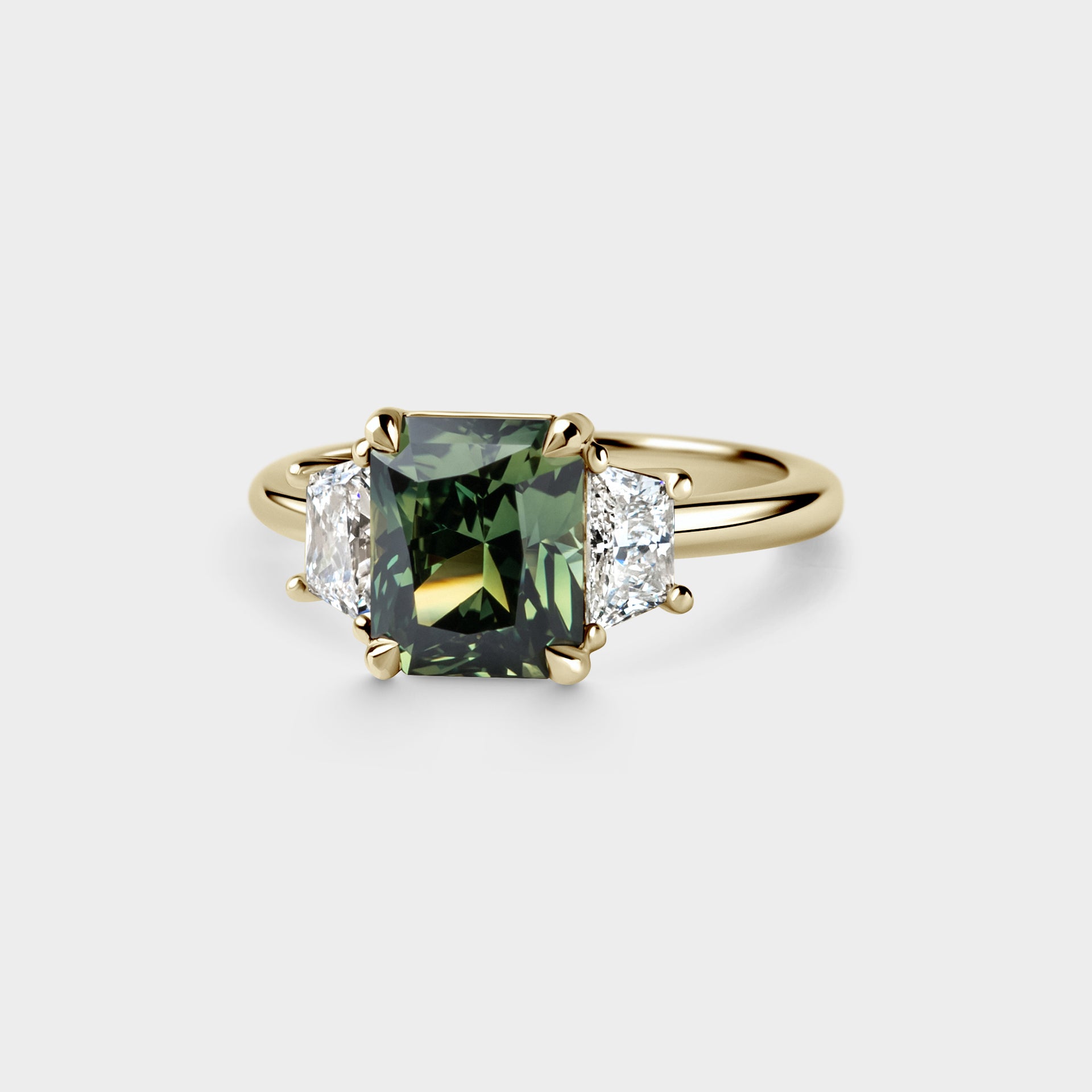 3.14ct Three Stone of Radiant Sapphire & Trapezoid