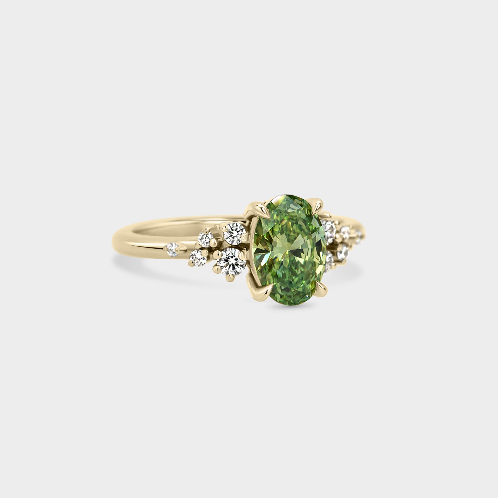 1.12ct Green Lab Oval & Spray Cluster
