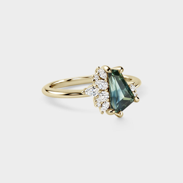 1.82ct Seven Stone of Teal-Green Emerald Cut Lab Grown Diamond