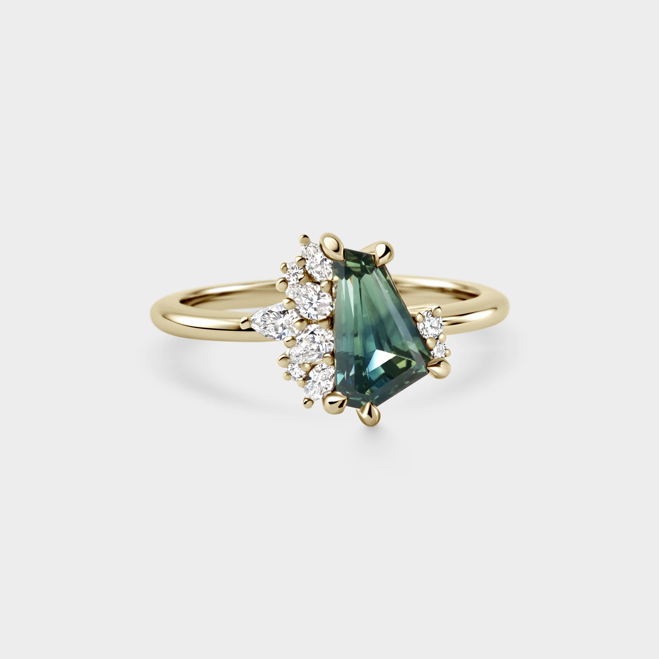 1.82ct Seven Stone of Teal-Green Emerald Cut Lab Grown Diamond