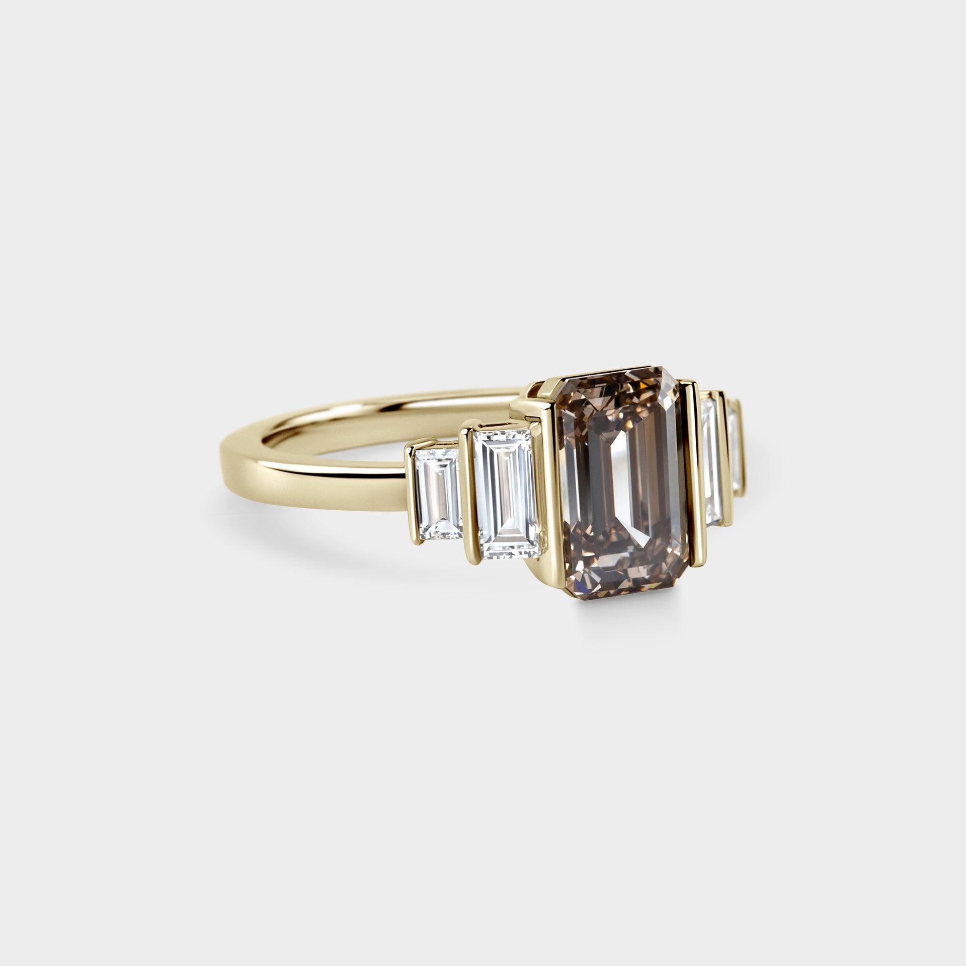 2.02ct Five Stone of Champagne Emerald Cut & Baguette