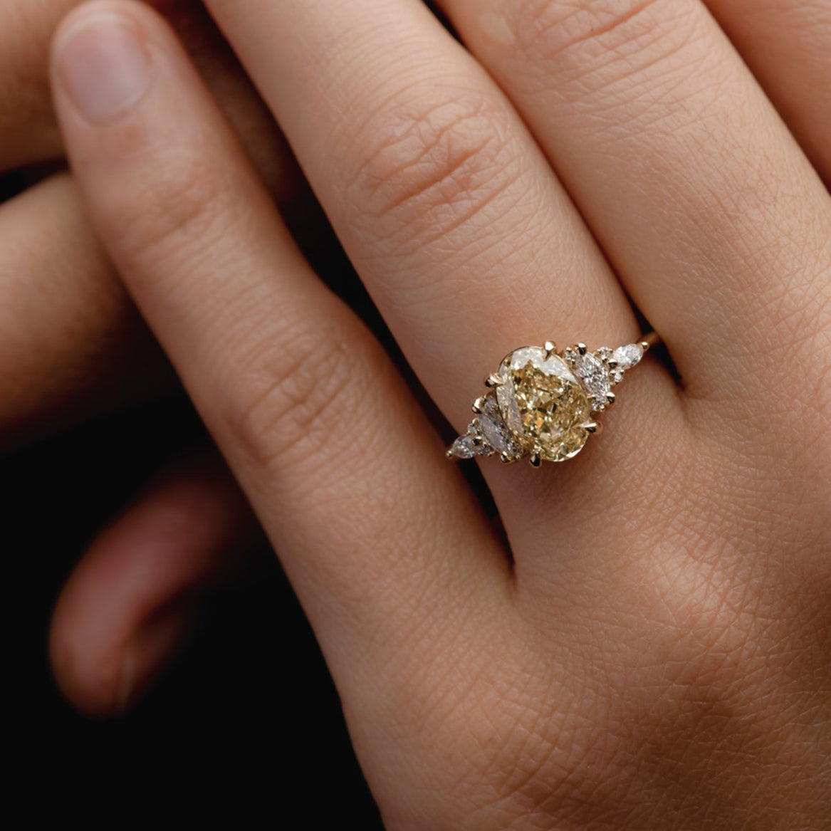 2.01ct Symmetrical Cluster of Oval Yellow Lab Grown Diamond