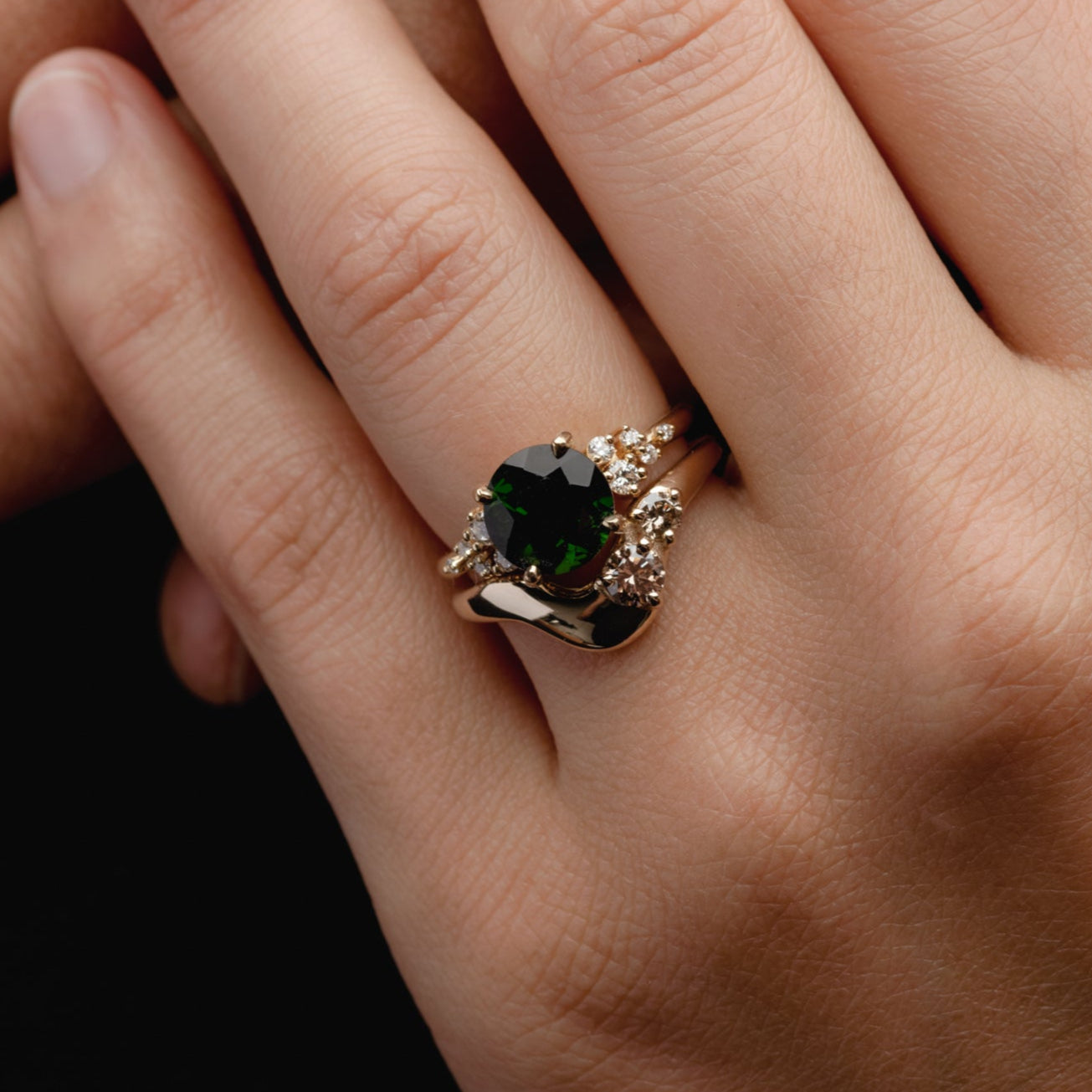 Symmetrical Cluster of Dark Green Tourmaline & Diamond