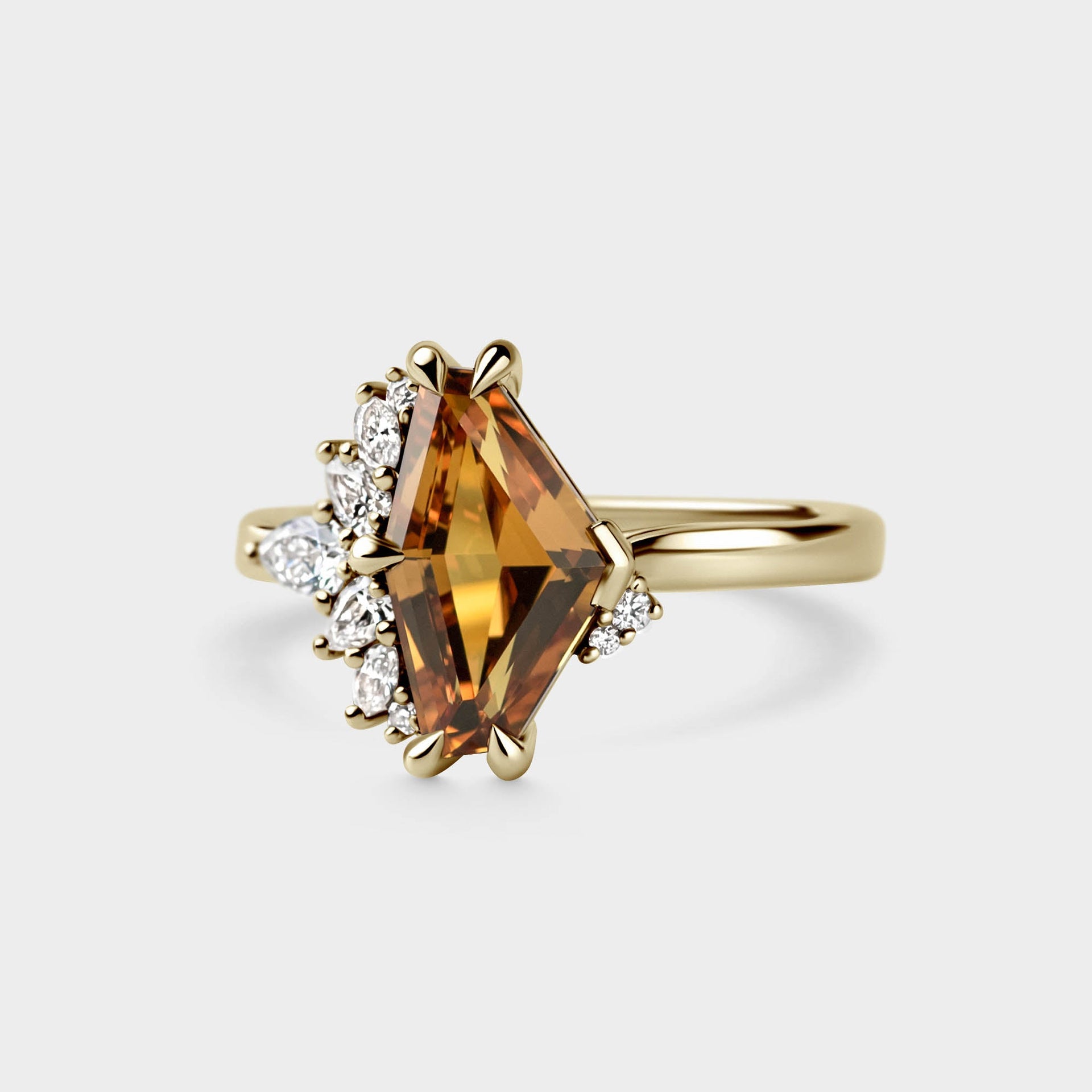 3.11ct Irregular Cluster of Orange Freeform Sapphire & Diamond