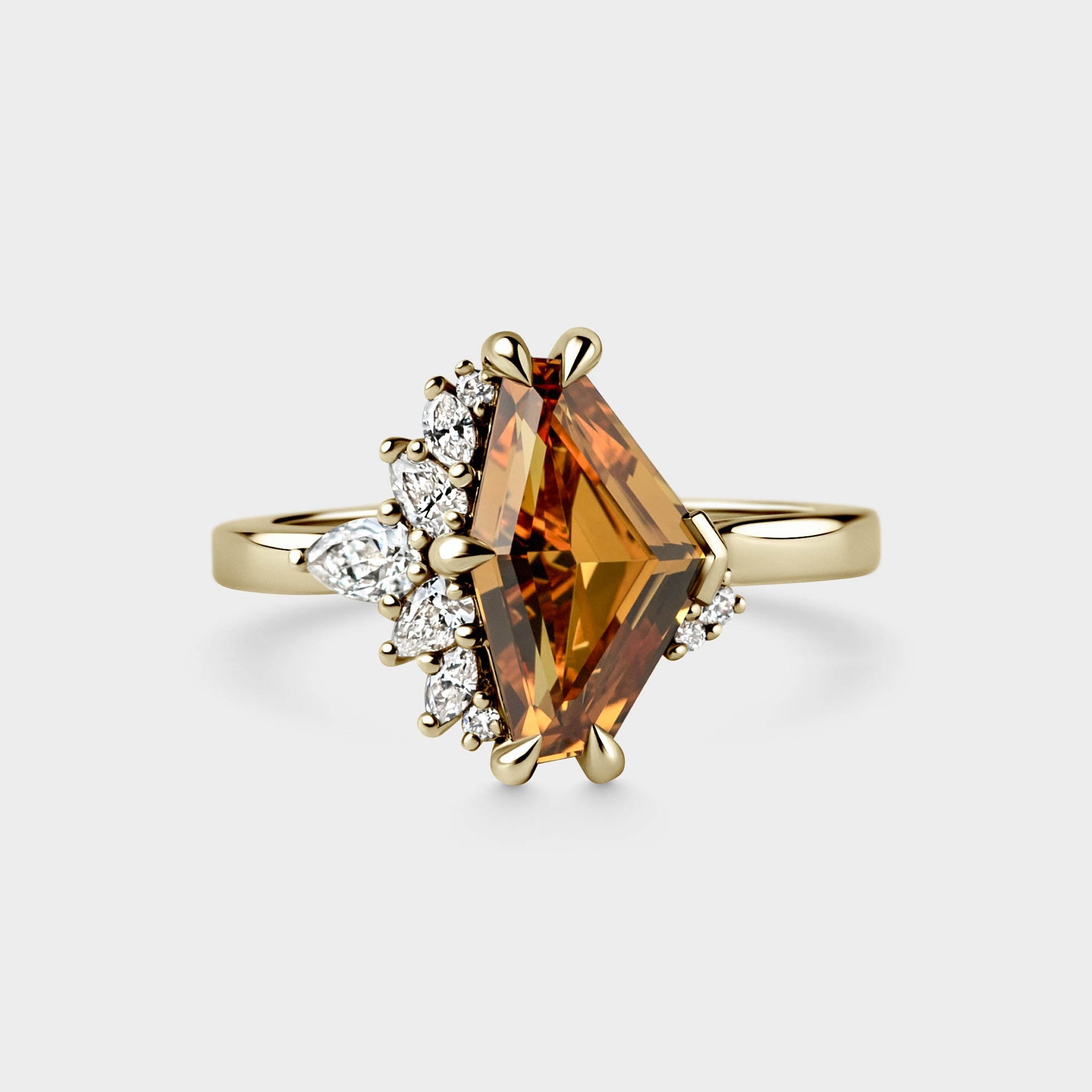 3.11ct Irregular Cluster of Orange Freeform Sapphire & Diamond