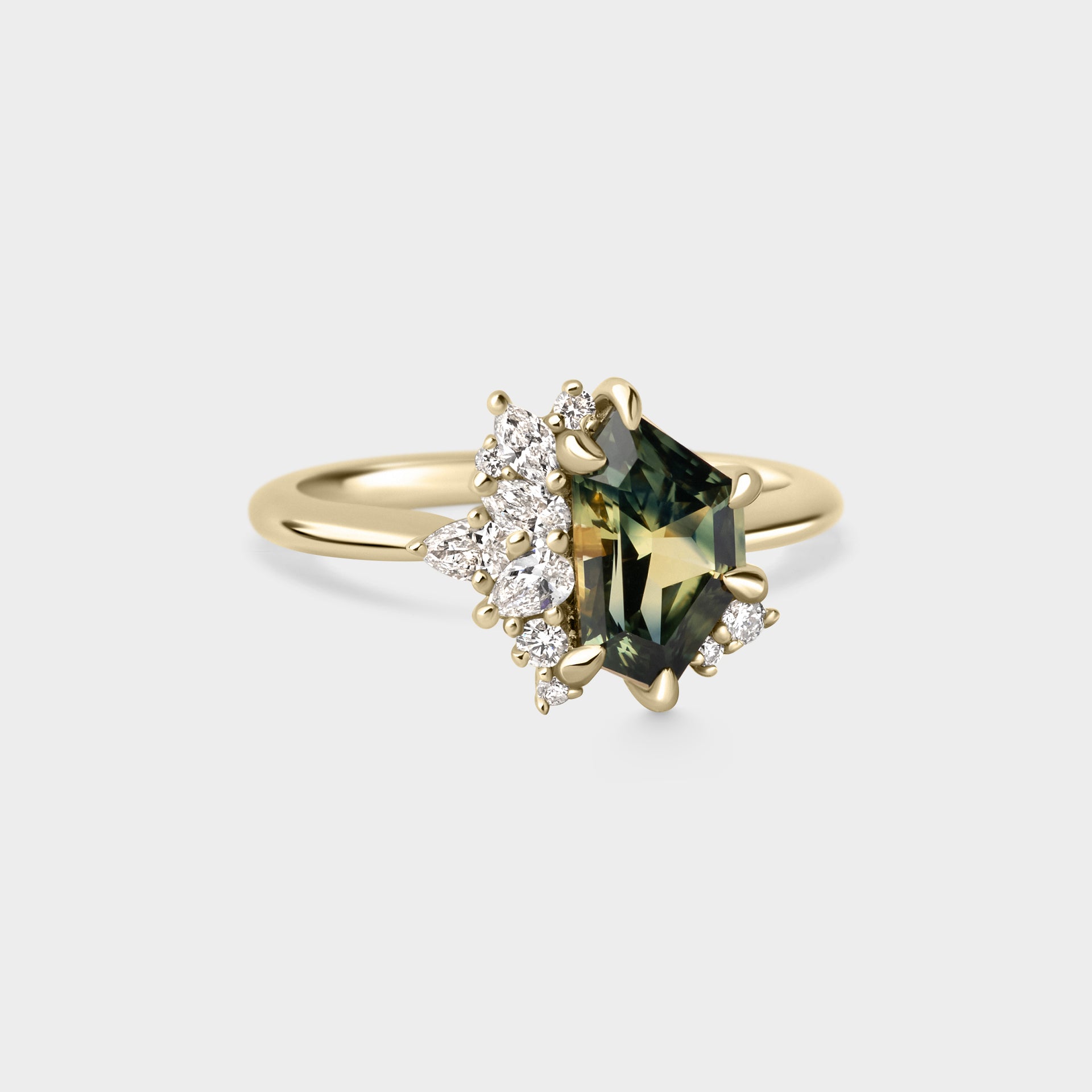 1.49ct Irregular Cluster of Blue Yellow Parti Sapphire & Diamond