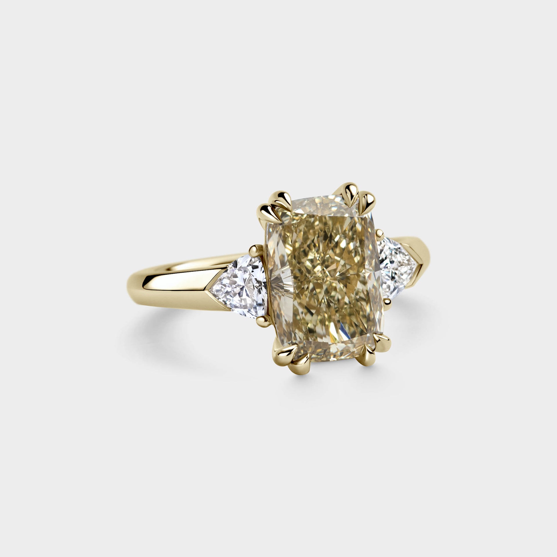 3.08ct Three Stone of Yellow Cushion Lab Diamond & Trillion