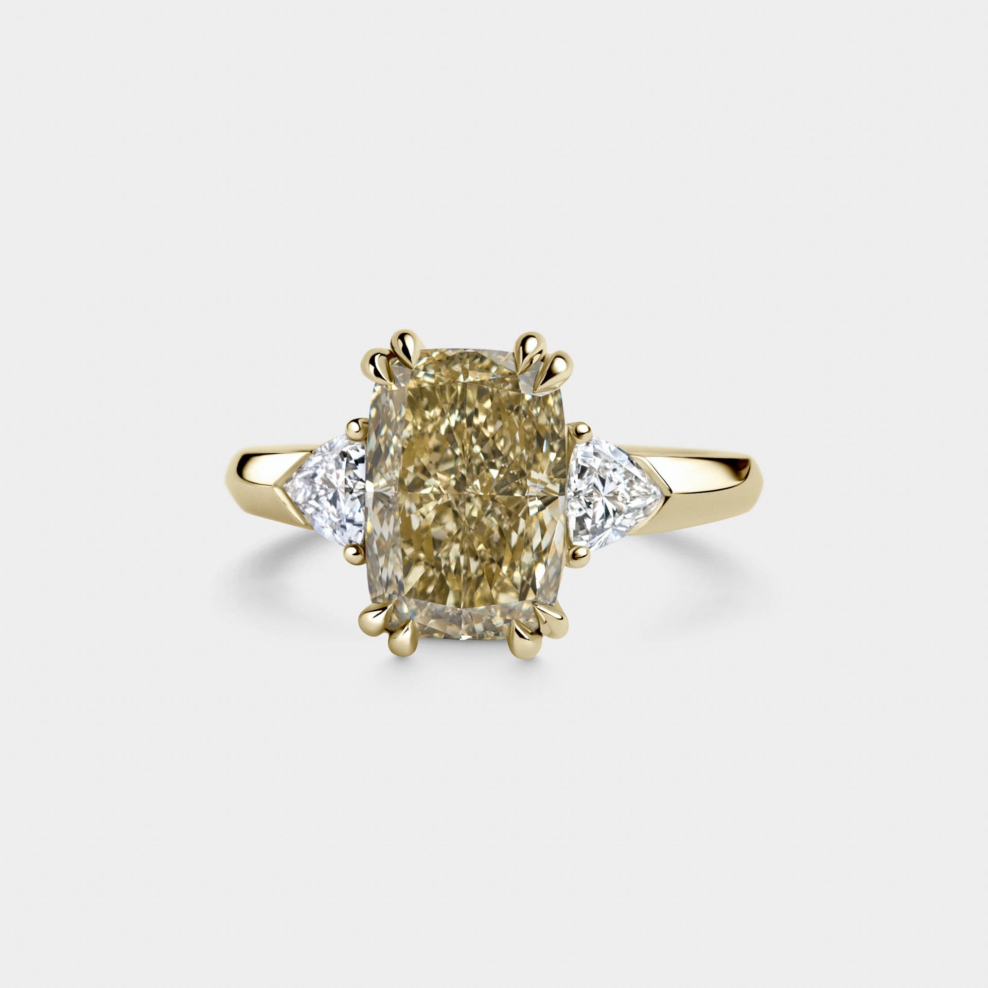 3.08ct Three Stone of Yellow Cushion Lab Diamond & Trillion