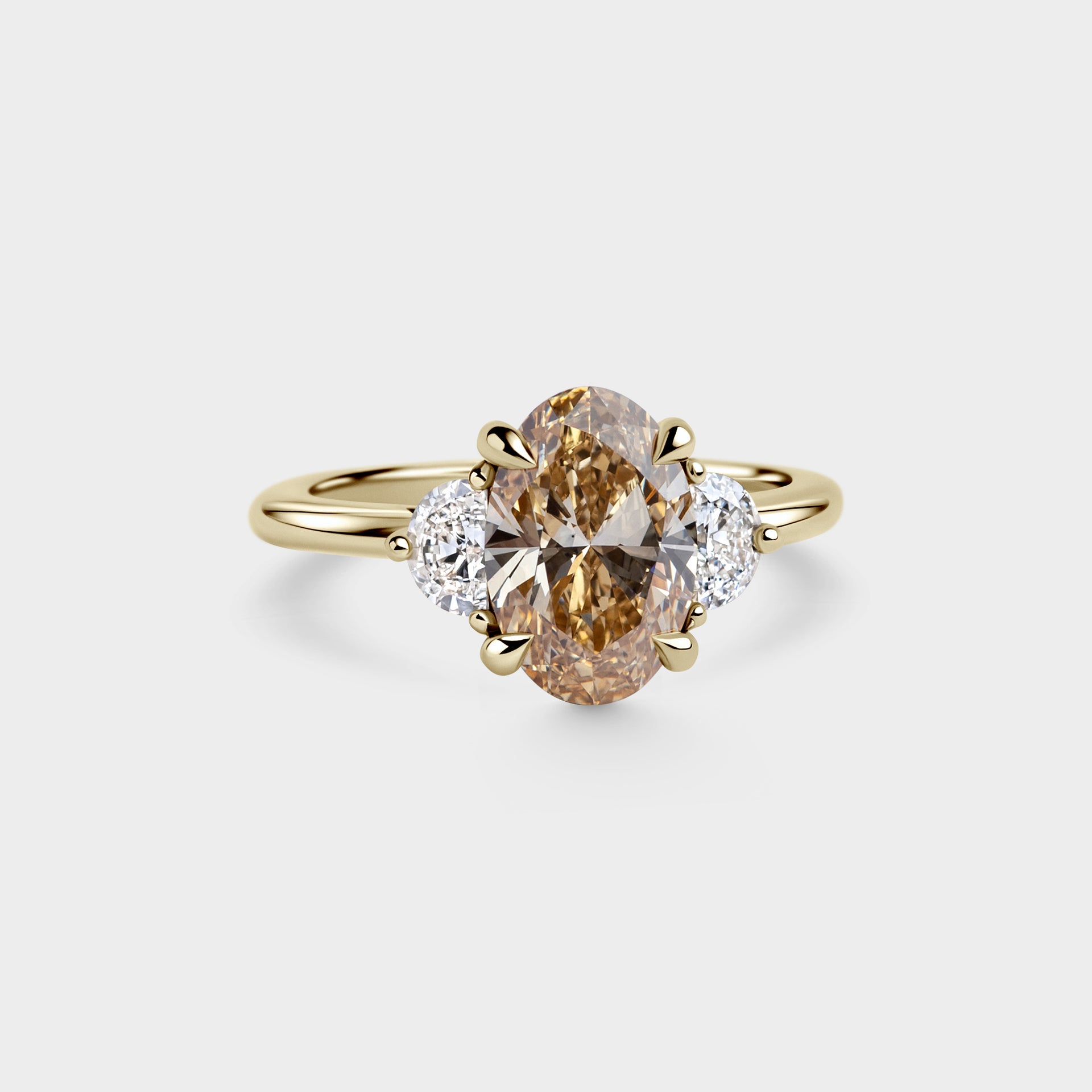 2.00ct Three Stone of Yellow Oval Lab Diamond & Half Moon