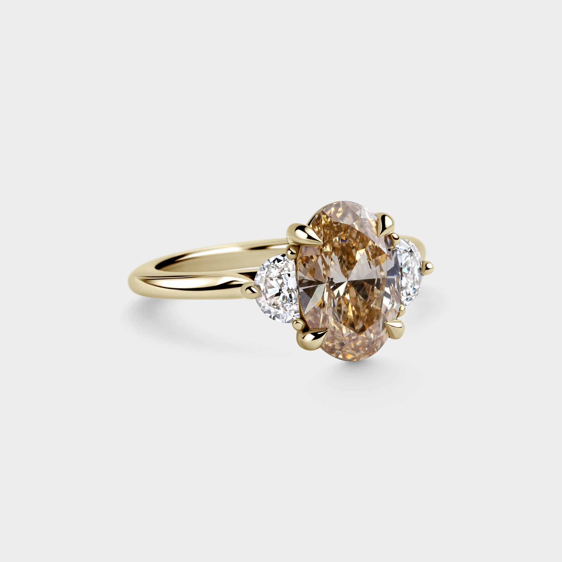 2.00ct Three Stone of Yellow Oval Lab Diamond & Half Moon
