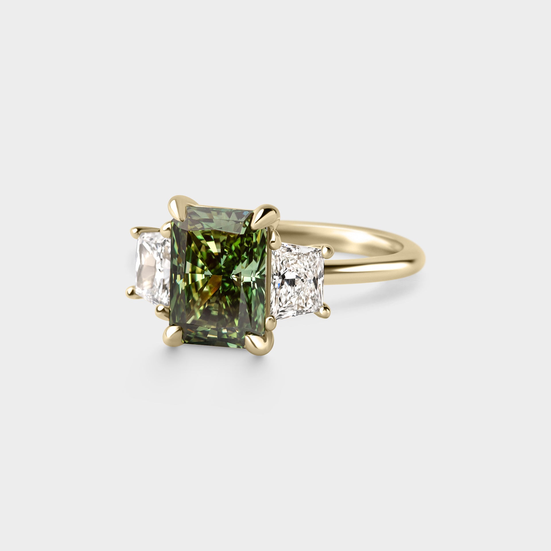 3.01ct Three Stone of Green Radiant & Trapezoid Lab Grown Diamond