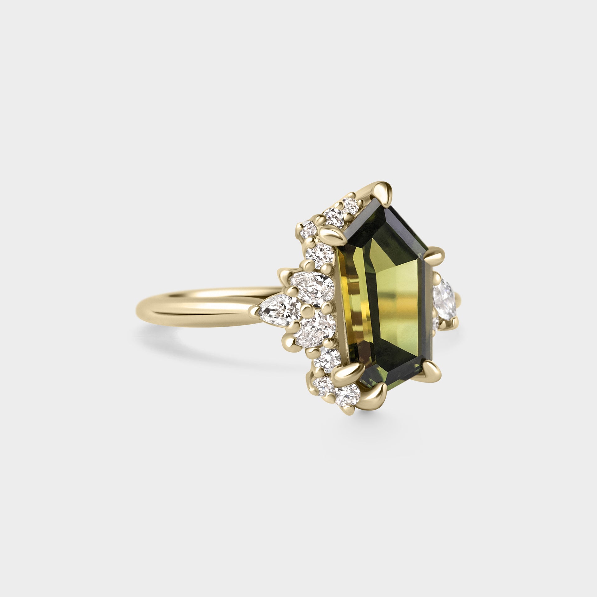 2.10ct Irregular Cluster of Green Sapphire & Diamond