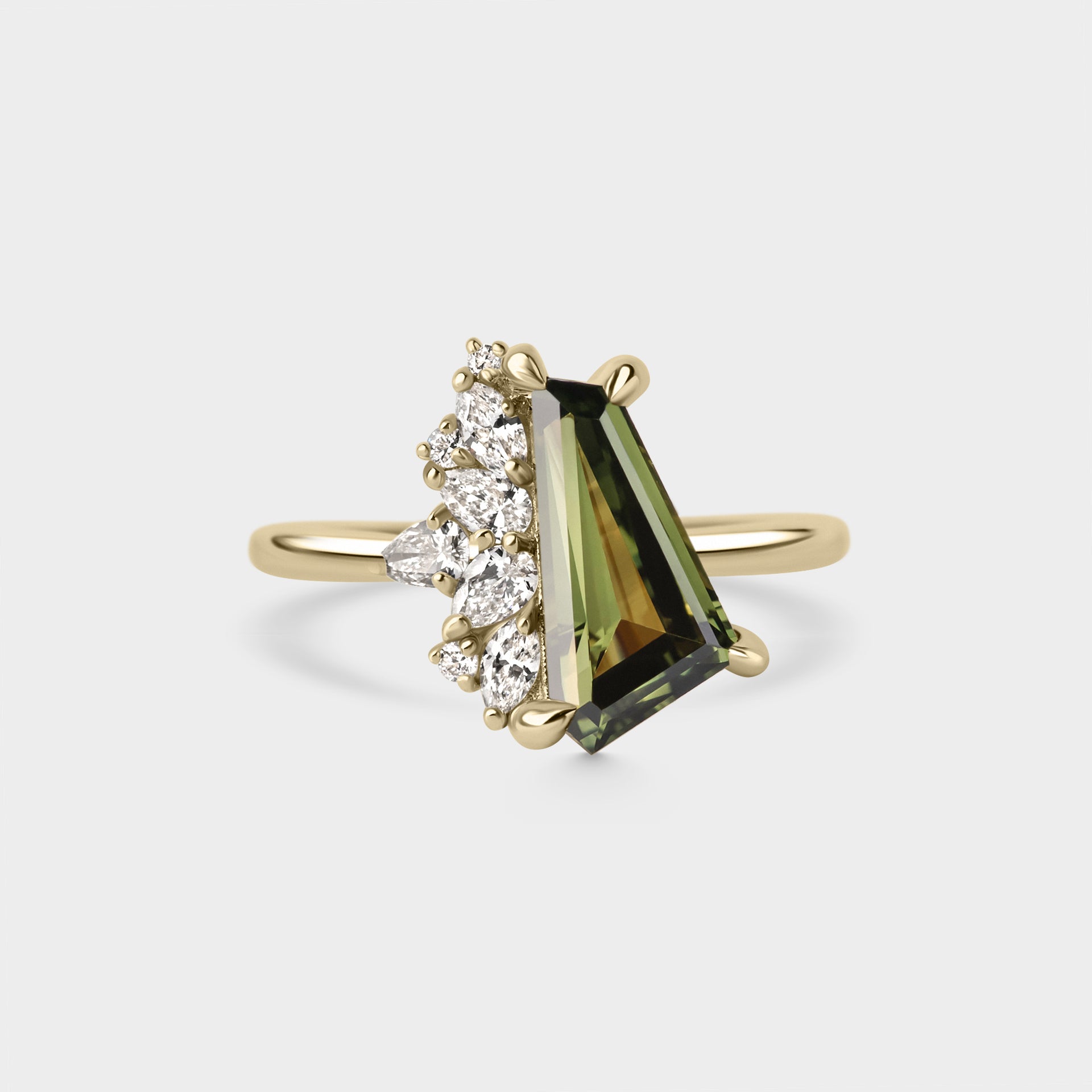 1.34ct Irregular Cluster of Green Sapphire & Diamond