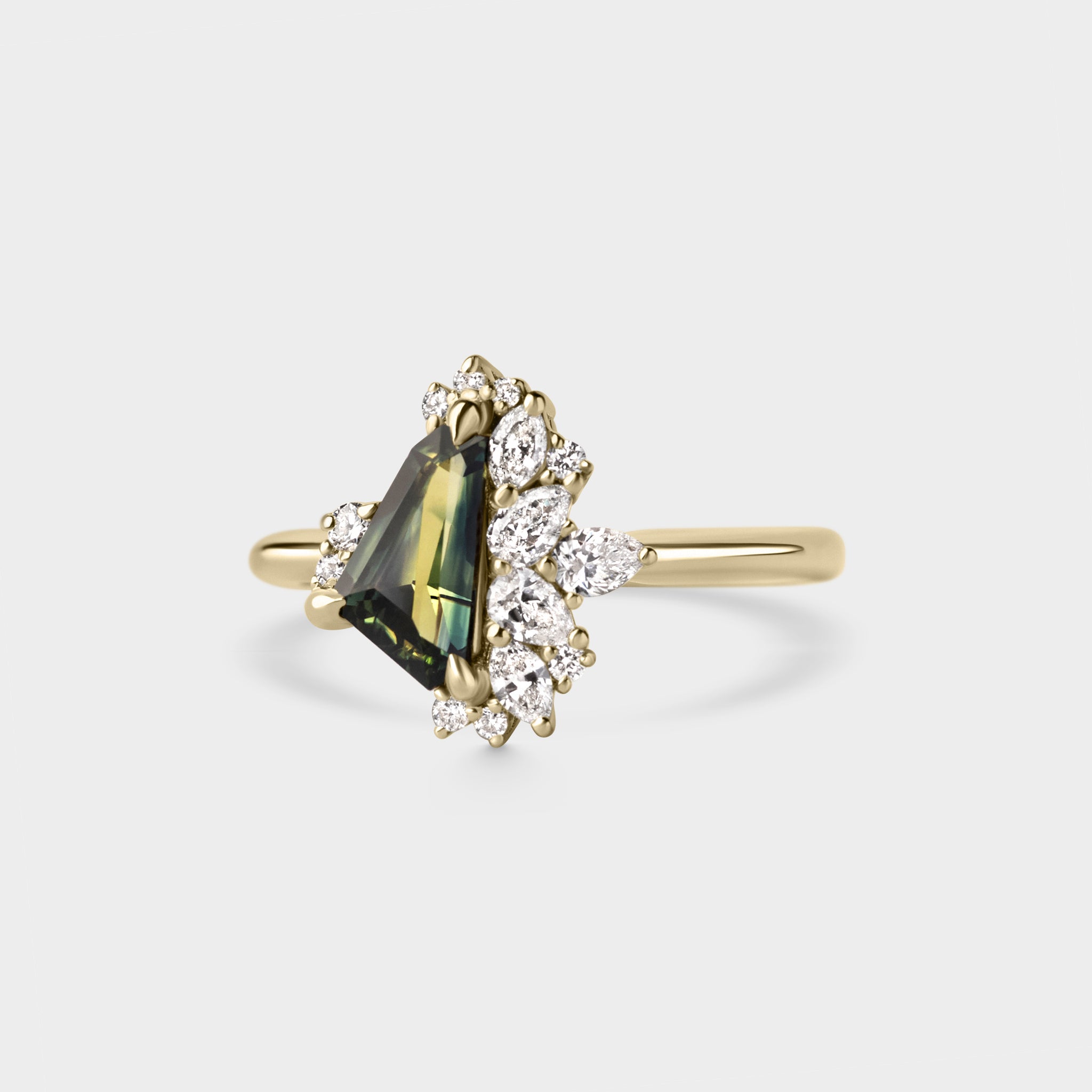 1.28ct Irregular Cluster of Parti Blue/Yellow Sapphire & Diamond