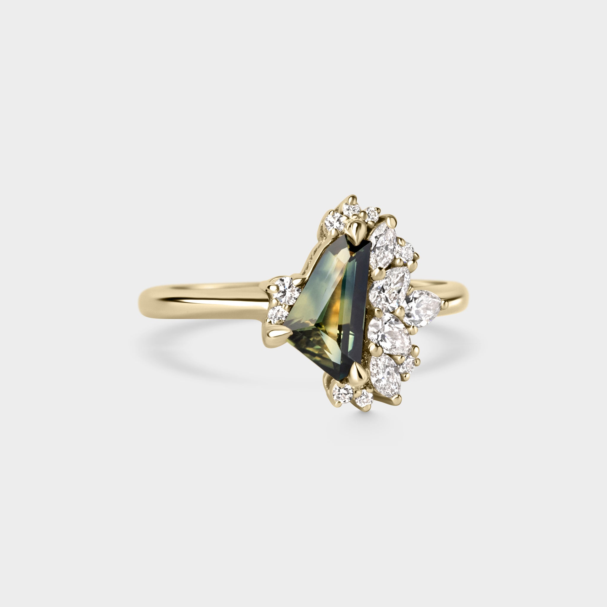 1.28ct Irregular Cluster of Parti Blue/Yellow Sapphire & Diamond