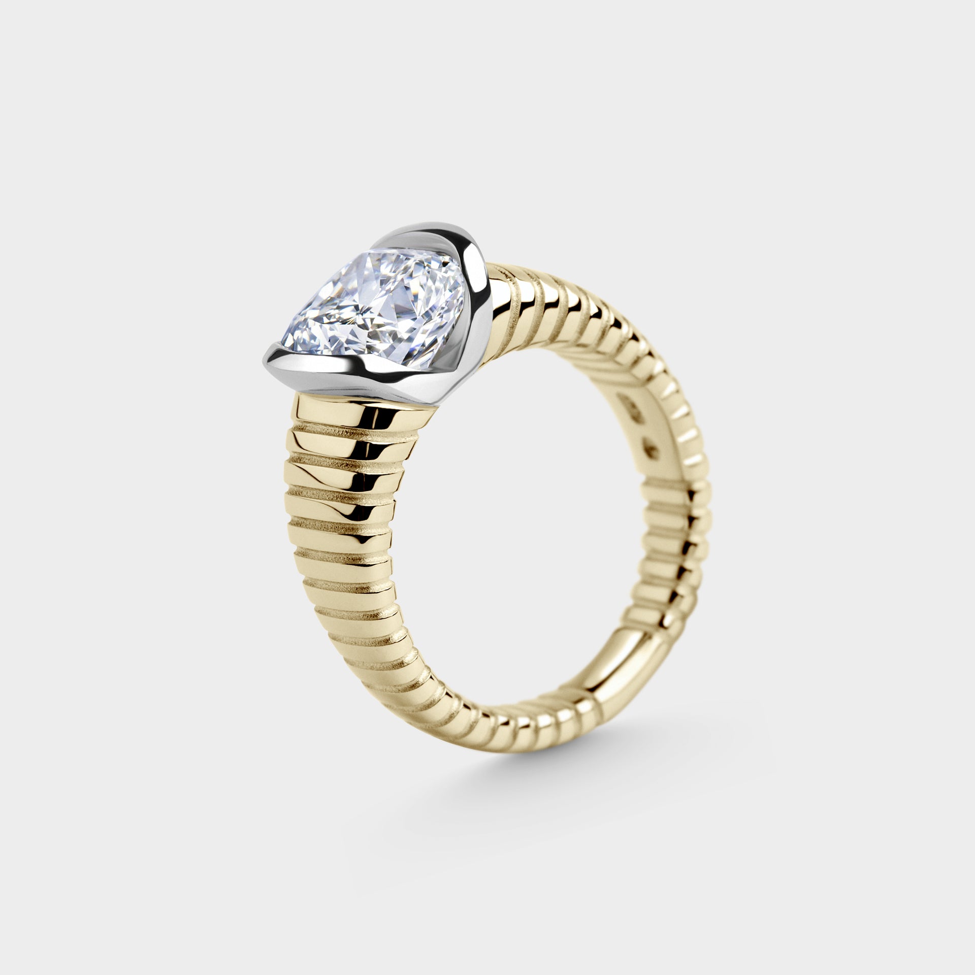 3.02ct Two Tone Ribbed, Cushion Lab Diamond