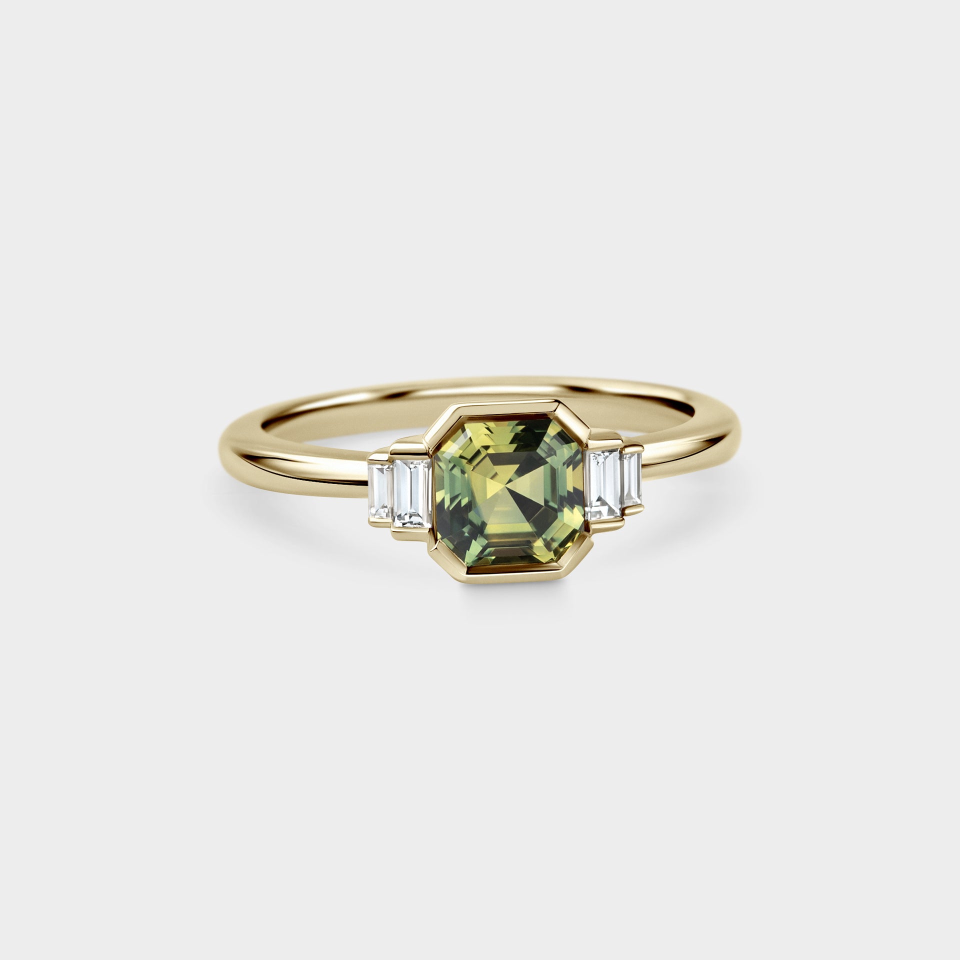 1.22ct Five Stone of Yellow/Green Parti Sapphire & Diamond