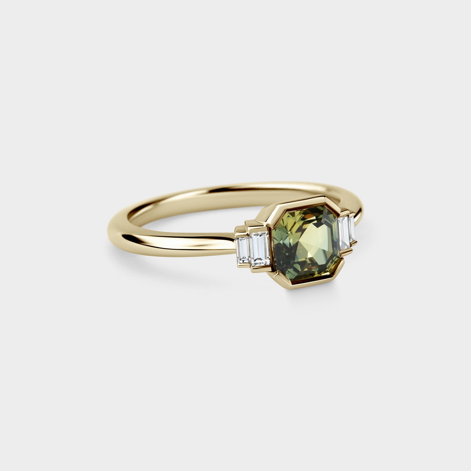 1.22ct Five Stone of Yellow/Green Parti Sapphire & Diamond