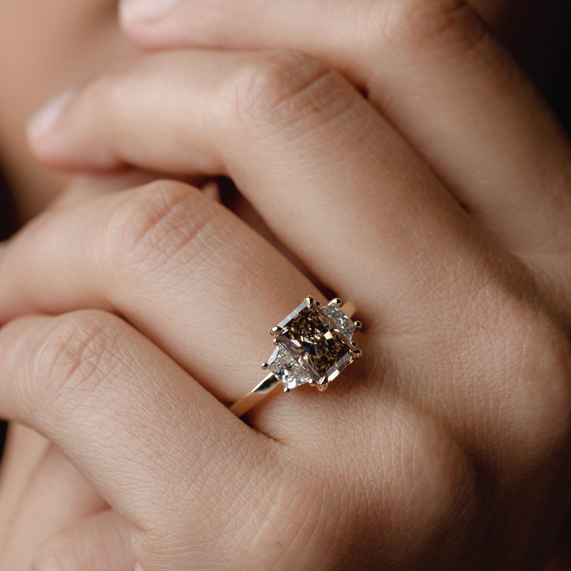 2.01ct Three Stone of Champagne Radiant & Trapezoid