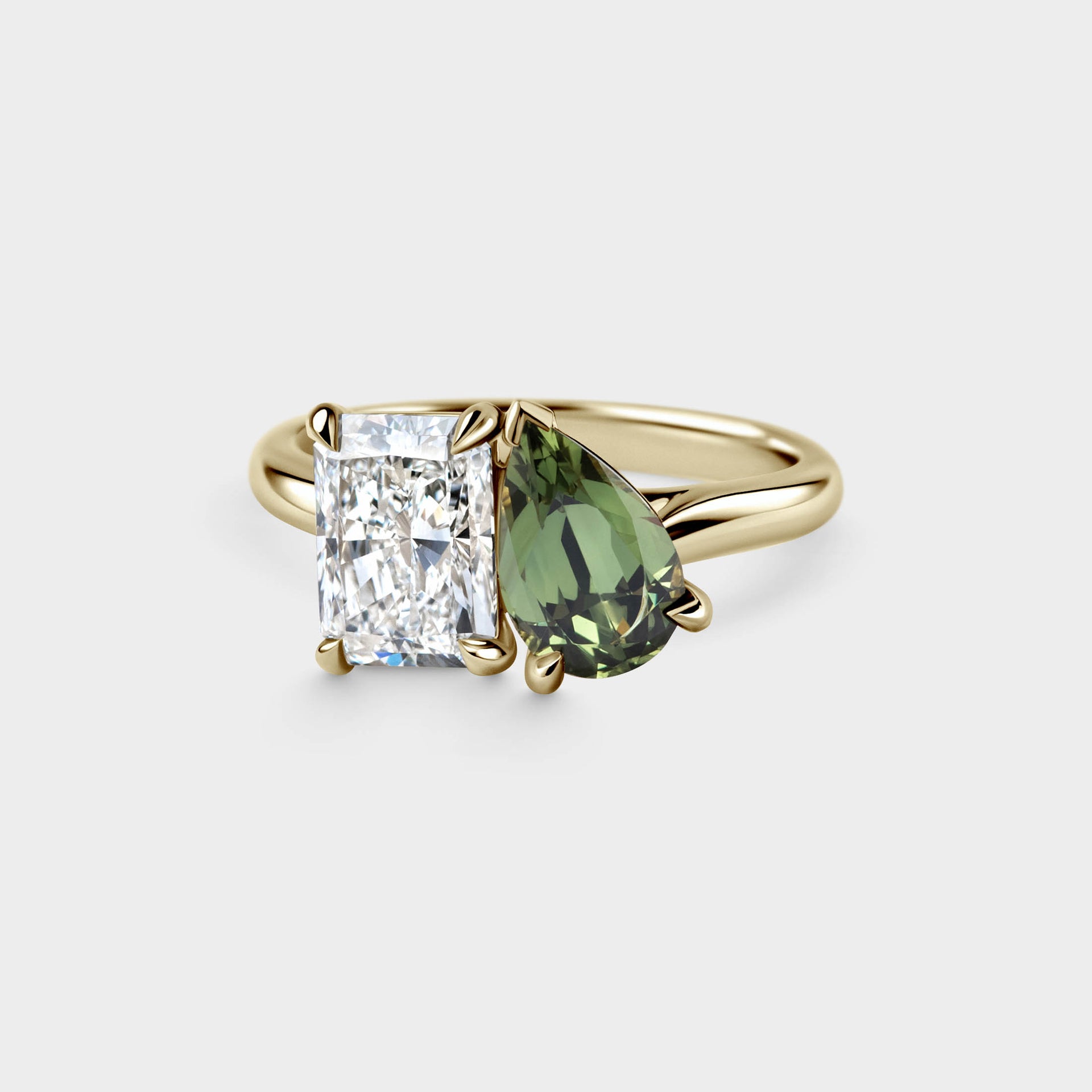 1.53ct Toi Et Moi of Green Sapphire & White Lab Grown Radiant Diamond