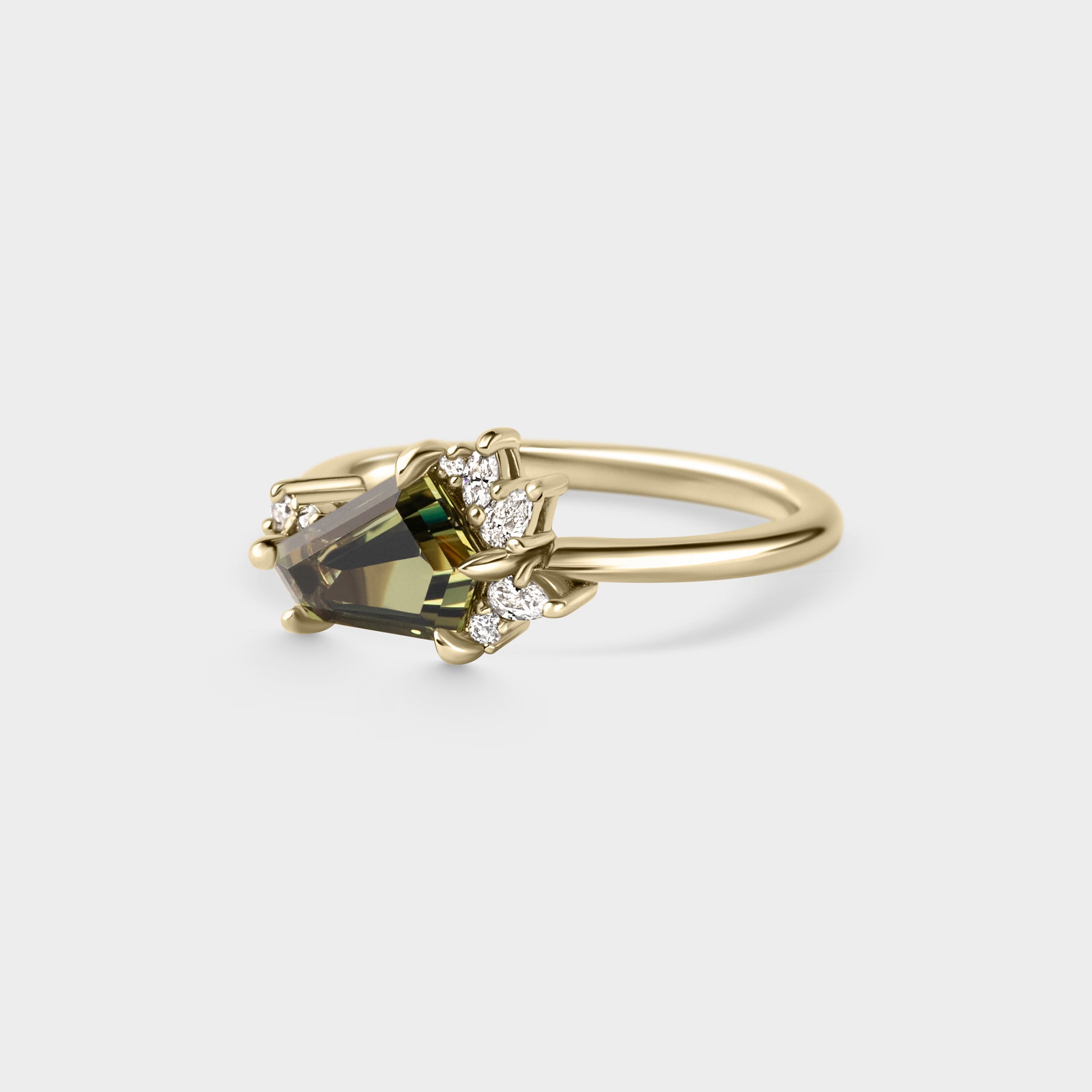 1.21ct Irregular Cluster of Green Sapphire & Diamond