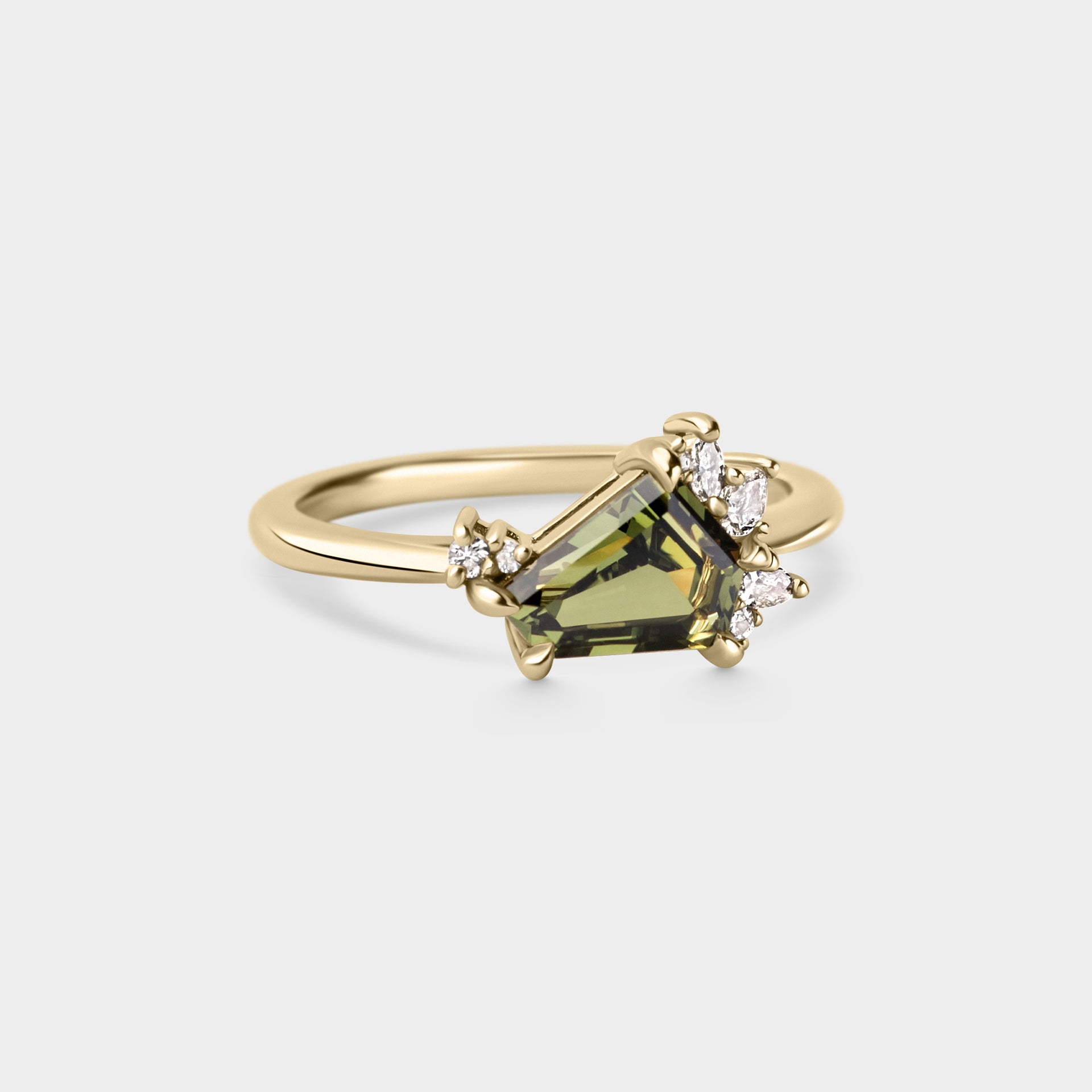 1.21ct Irregular Cluster of Green Sapphire & Diamond