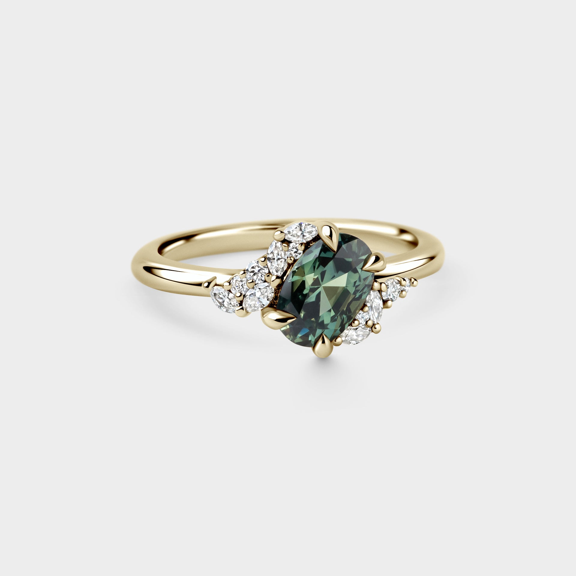 1.29ct Offset Cluster of Oval Parti Sapphire & Diamond