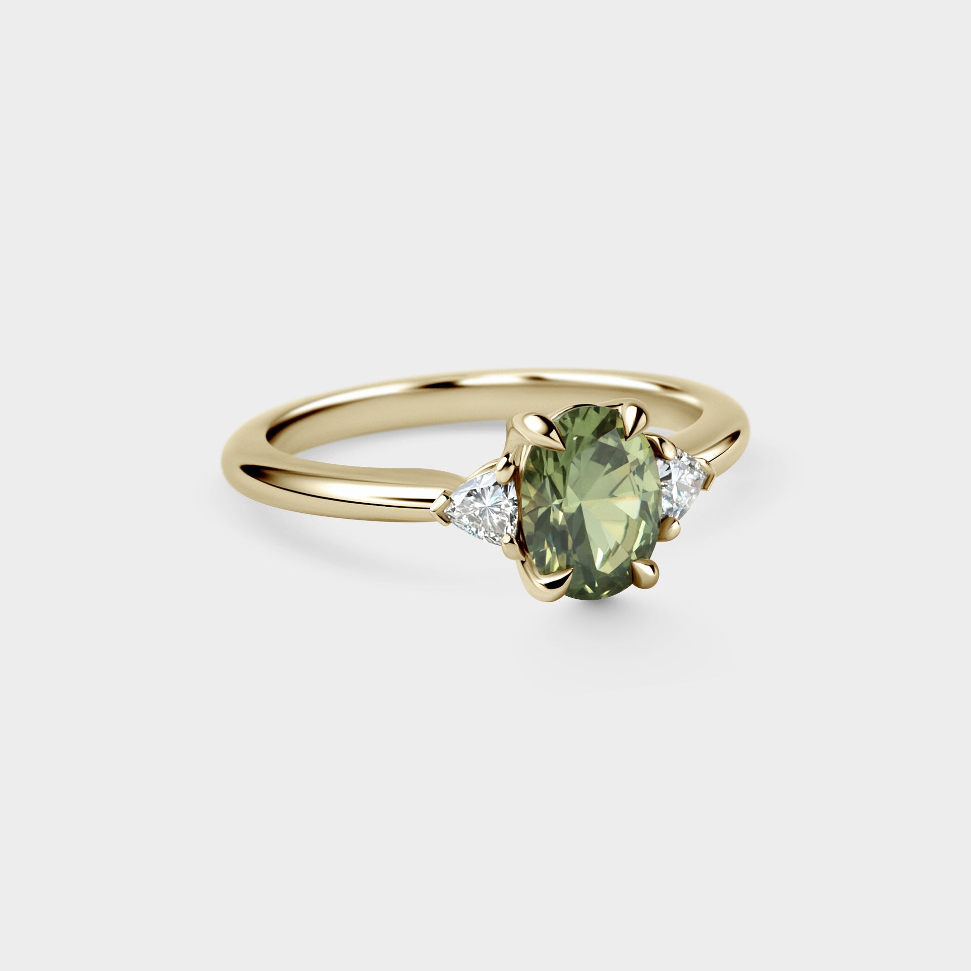 1.10ct Three Stone of Green Oval Sapphire & Diamond