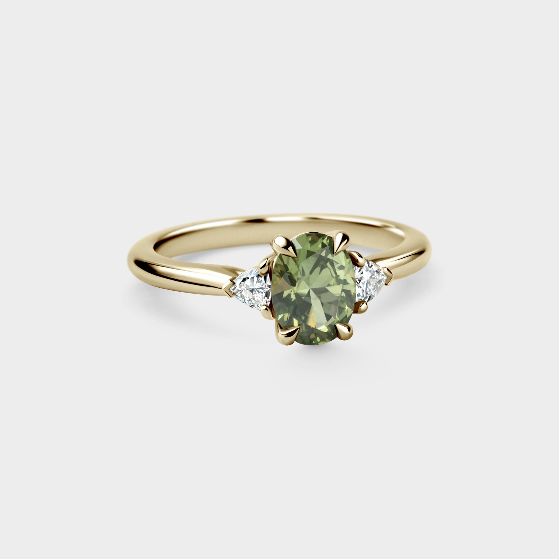 1.10ct Three Stone of Green Oval Sapphire & Diamond