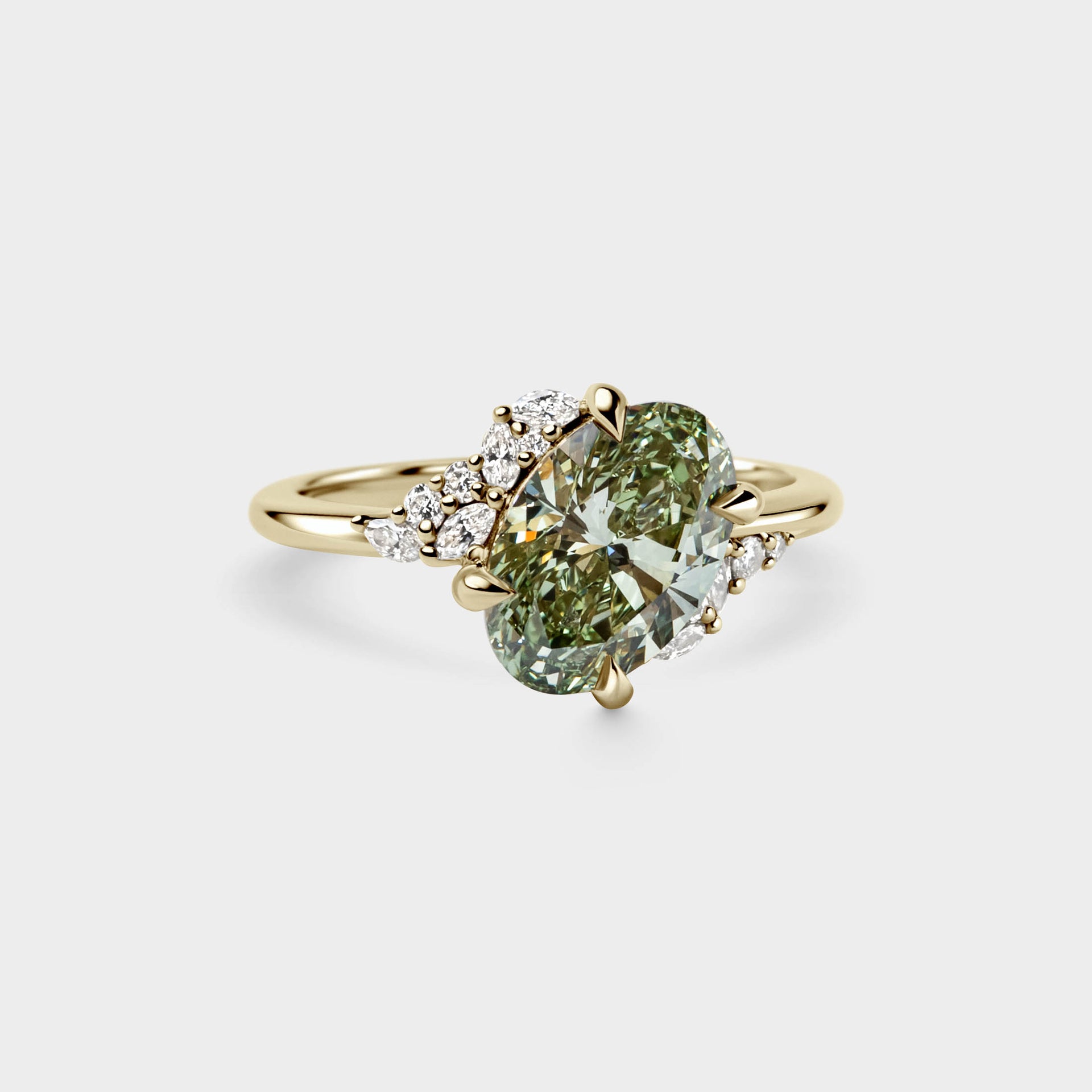 2.09ct Offset Asymmetrical Cluster of Green Lab Grown Diamond
